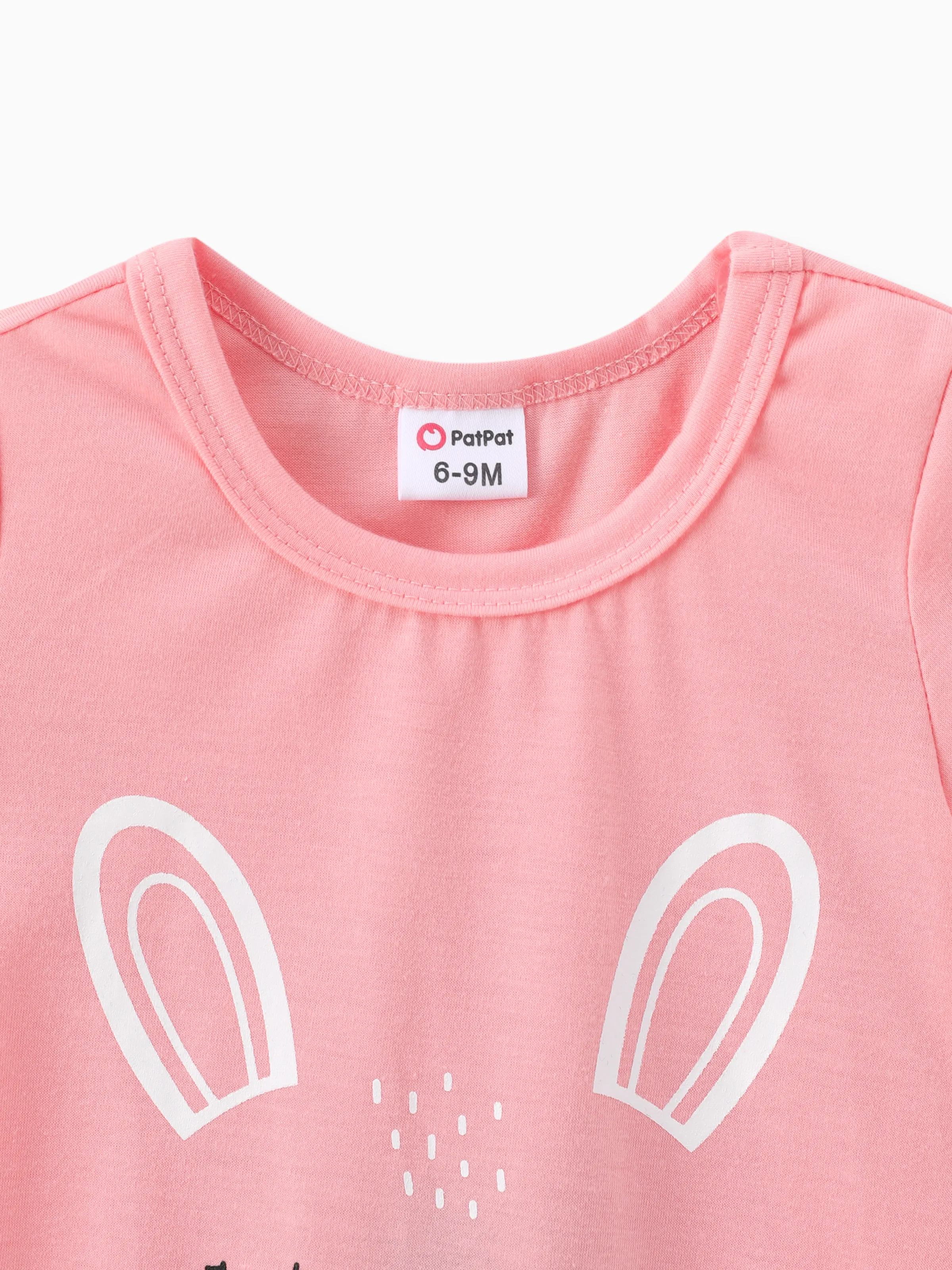 Baby Girl Rabbit Print Short-sleeve Romper Pink - Image 3