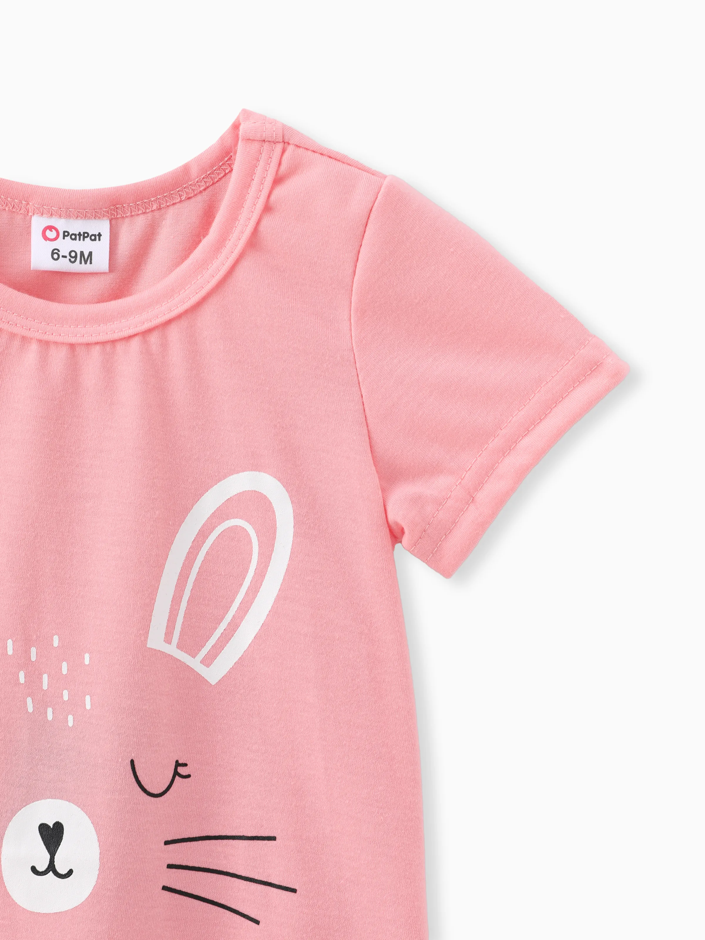 Baby Girl Rabbit Print Short-sleeve Romper Pink - Image 4