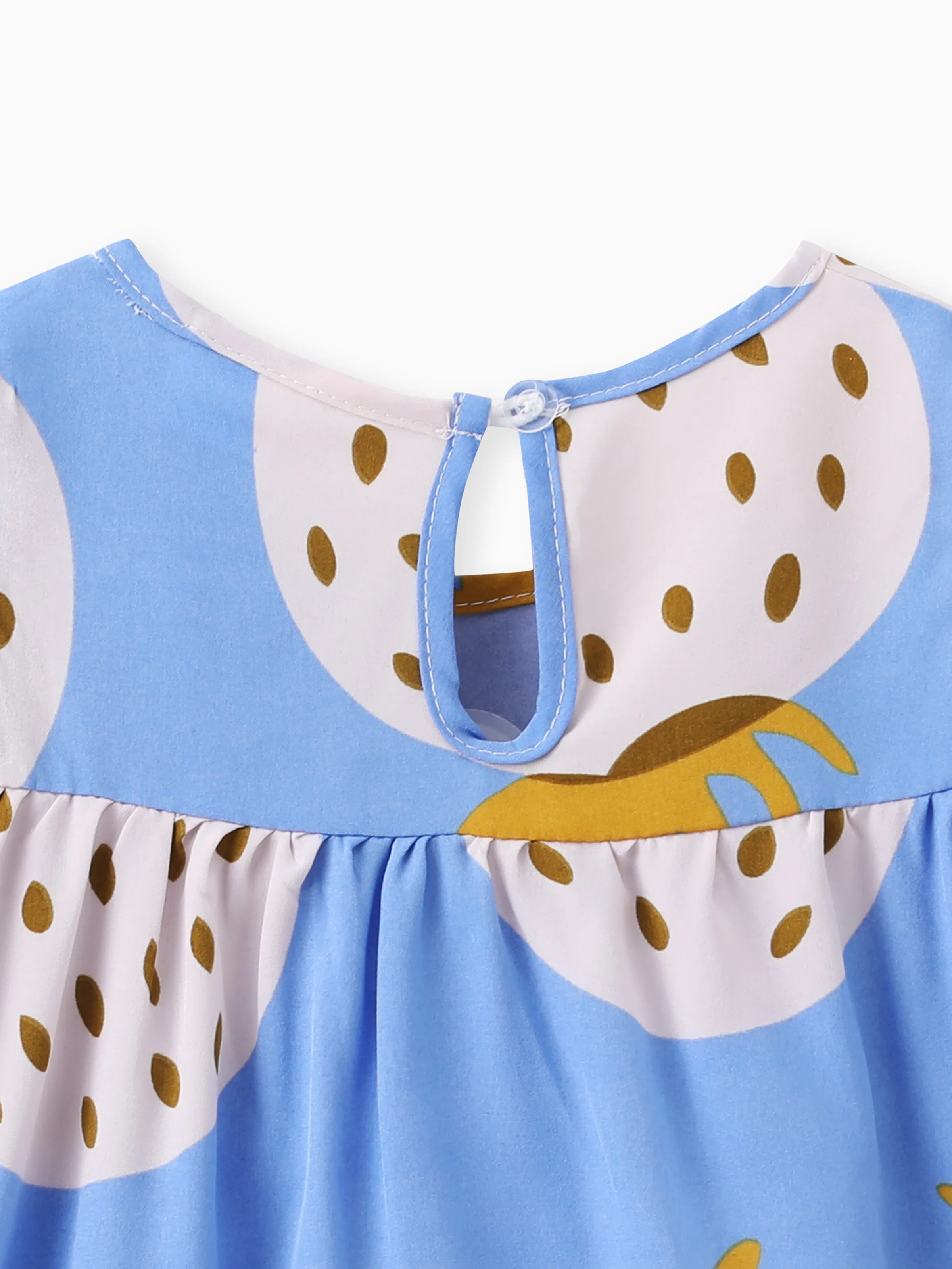 Baby Girl Strawberry Print Flutter-sleeve Dress Blue - Image 5