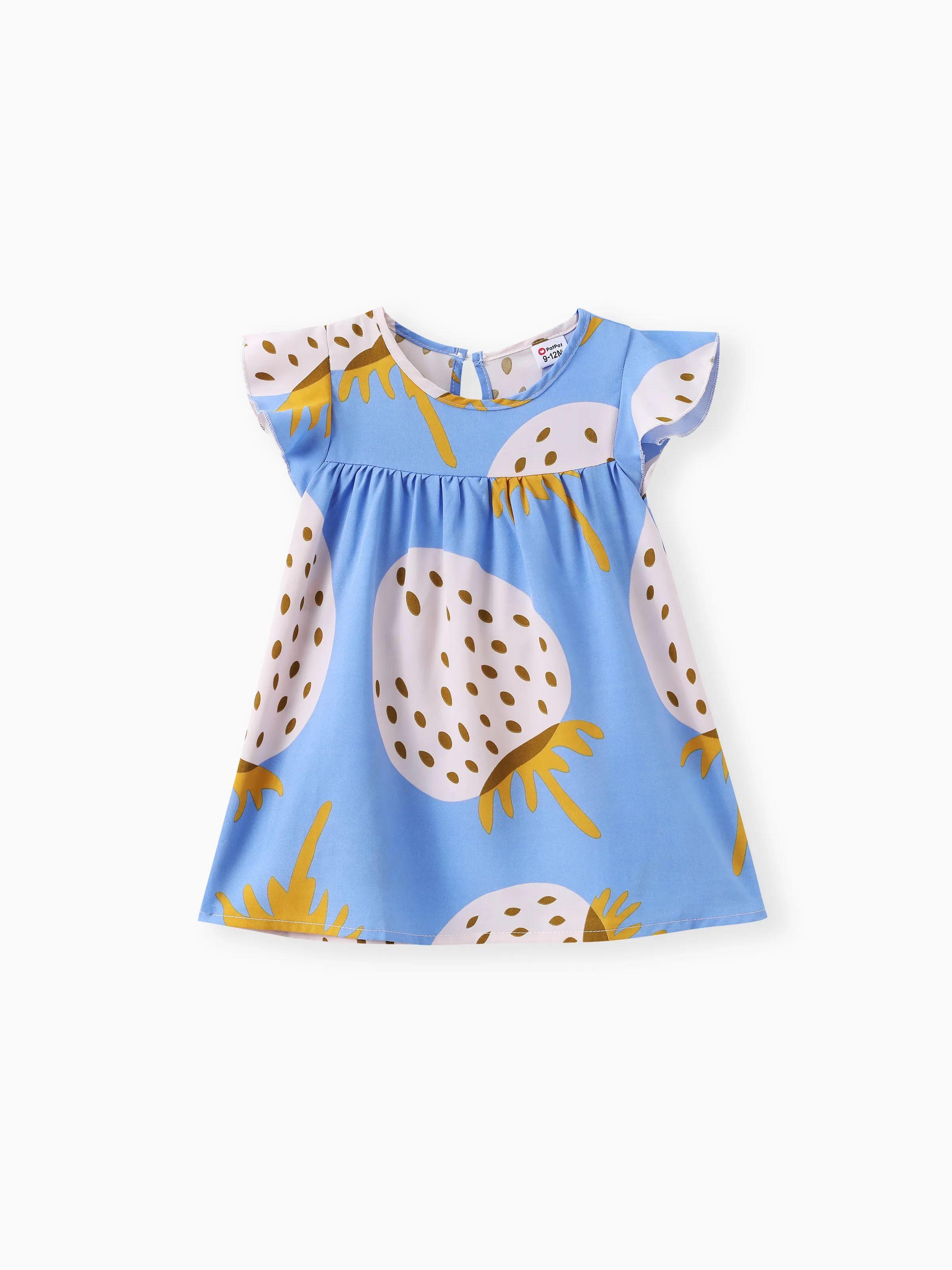 Baby Girl Strawberry Print Flutter-sleeve Dress Blue - Image 8