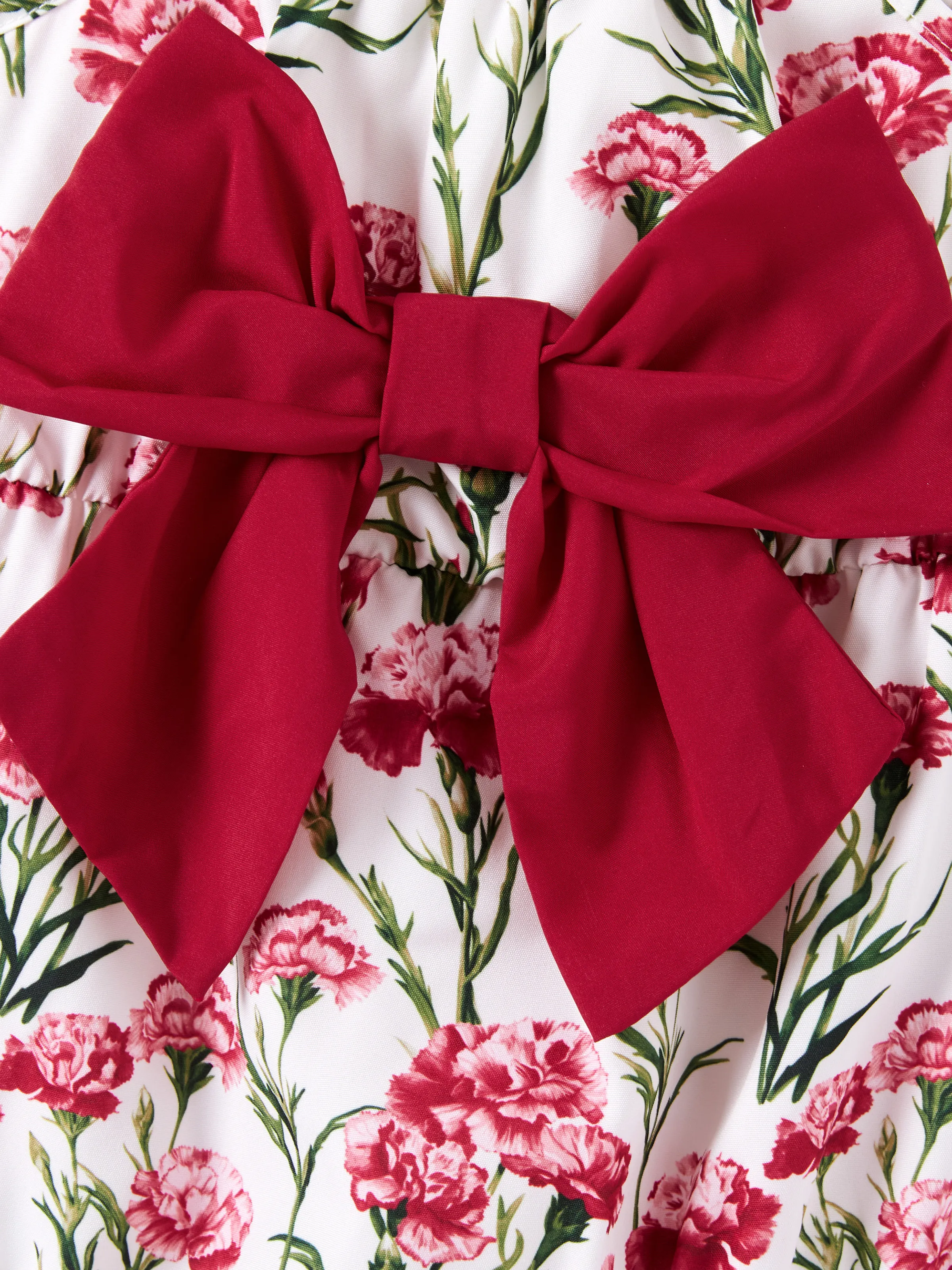 Baby Girl Sweet Floral Print Bowknot Romper Red - Image 2