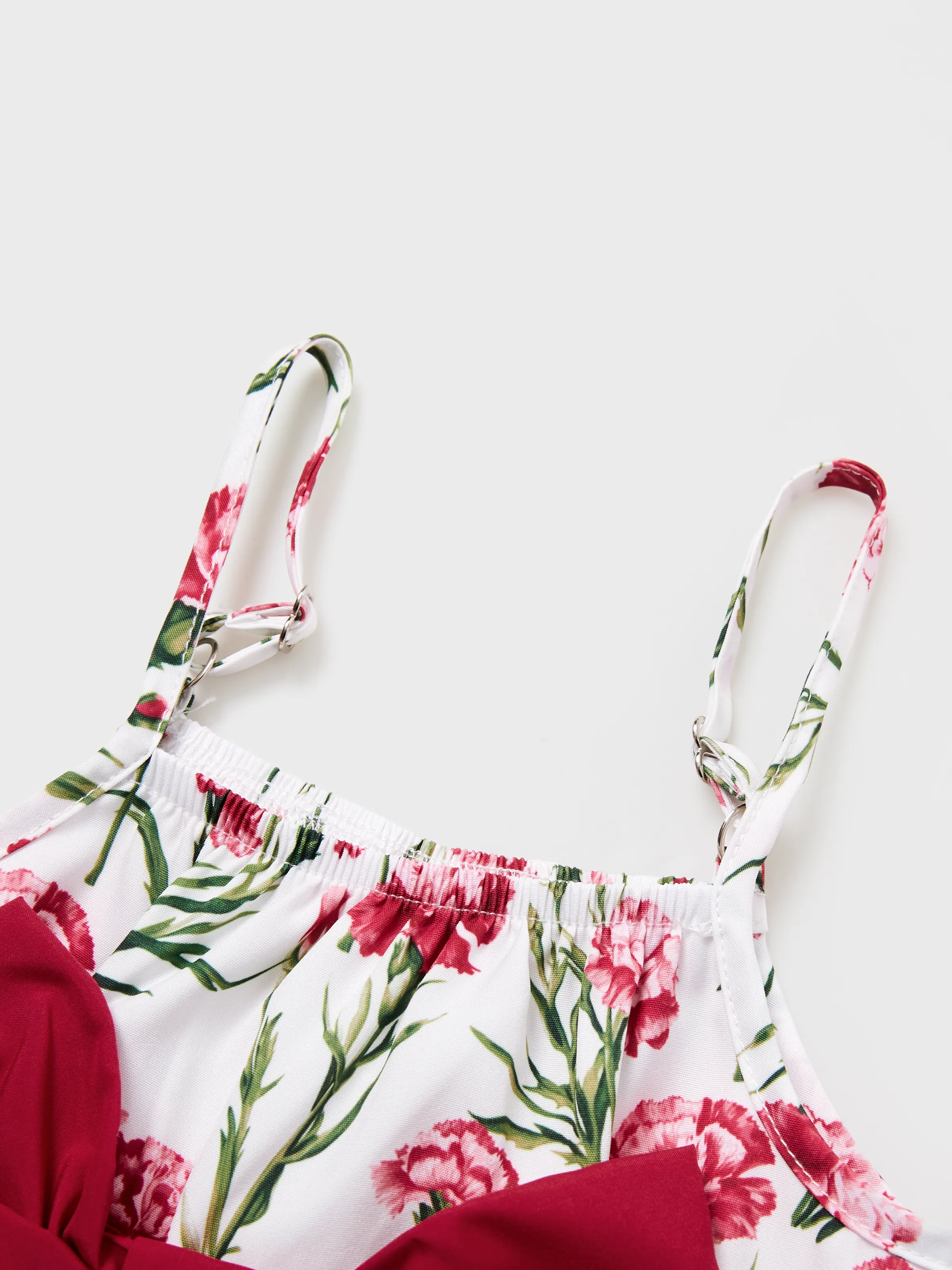 Baby Girl Sweet Floral Print Bowknot Romper Red - Image 4