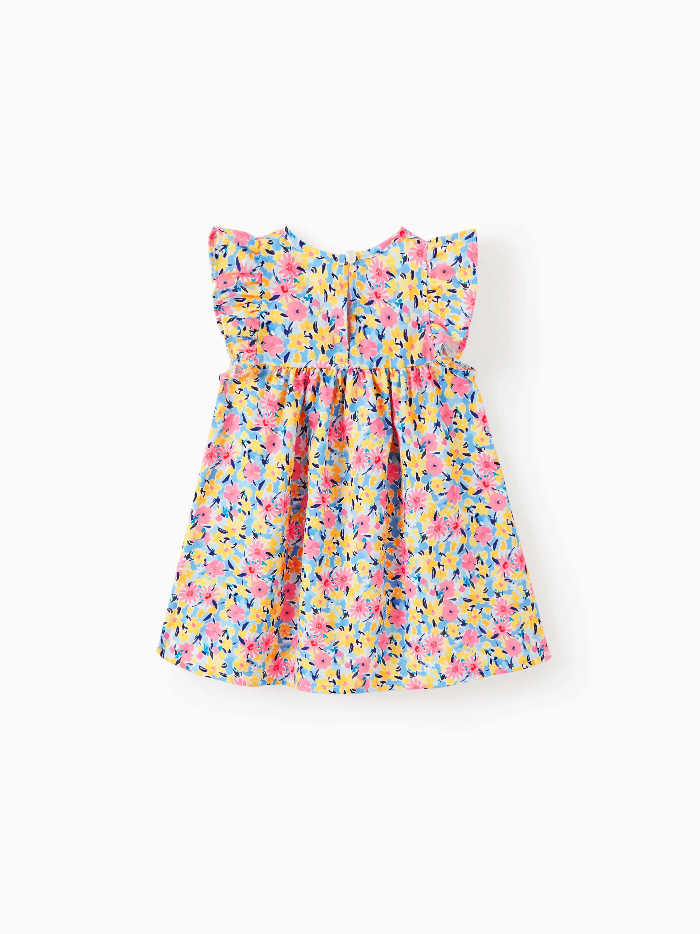 Baby Girl Sweet Flutter-sleeve Floral Dress Peach pink - Image 3