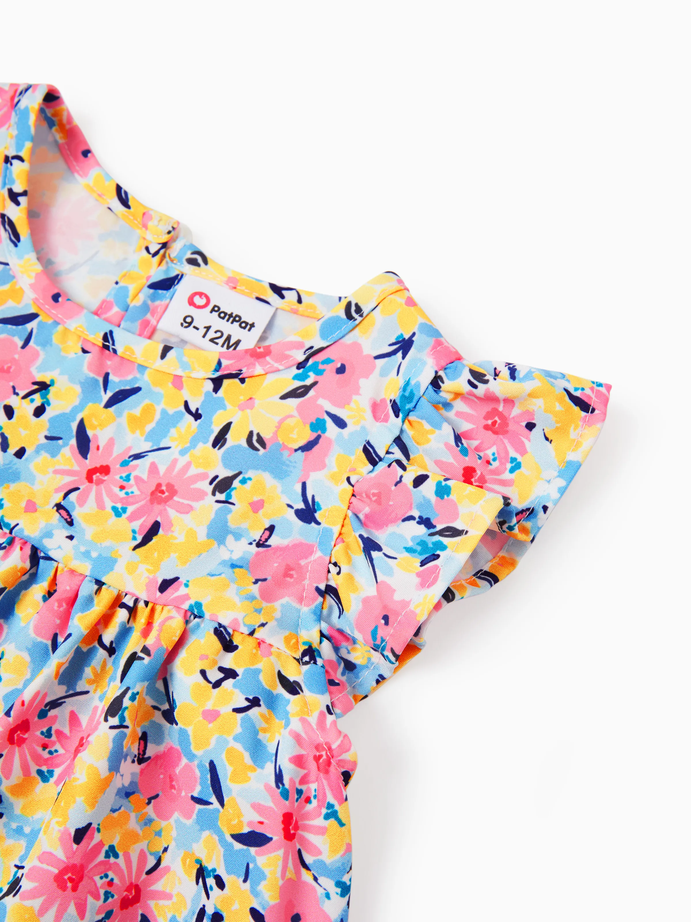 Baby Girl Sweet Flutter-sleeve Floral Dress Peach pink - Image 5
