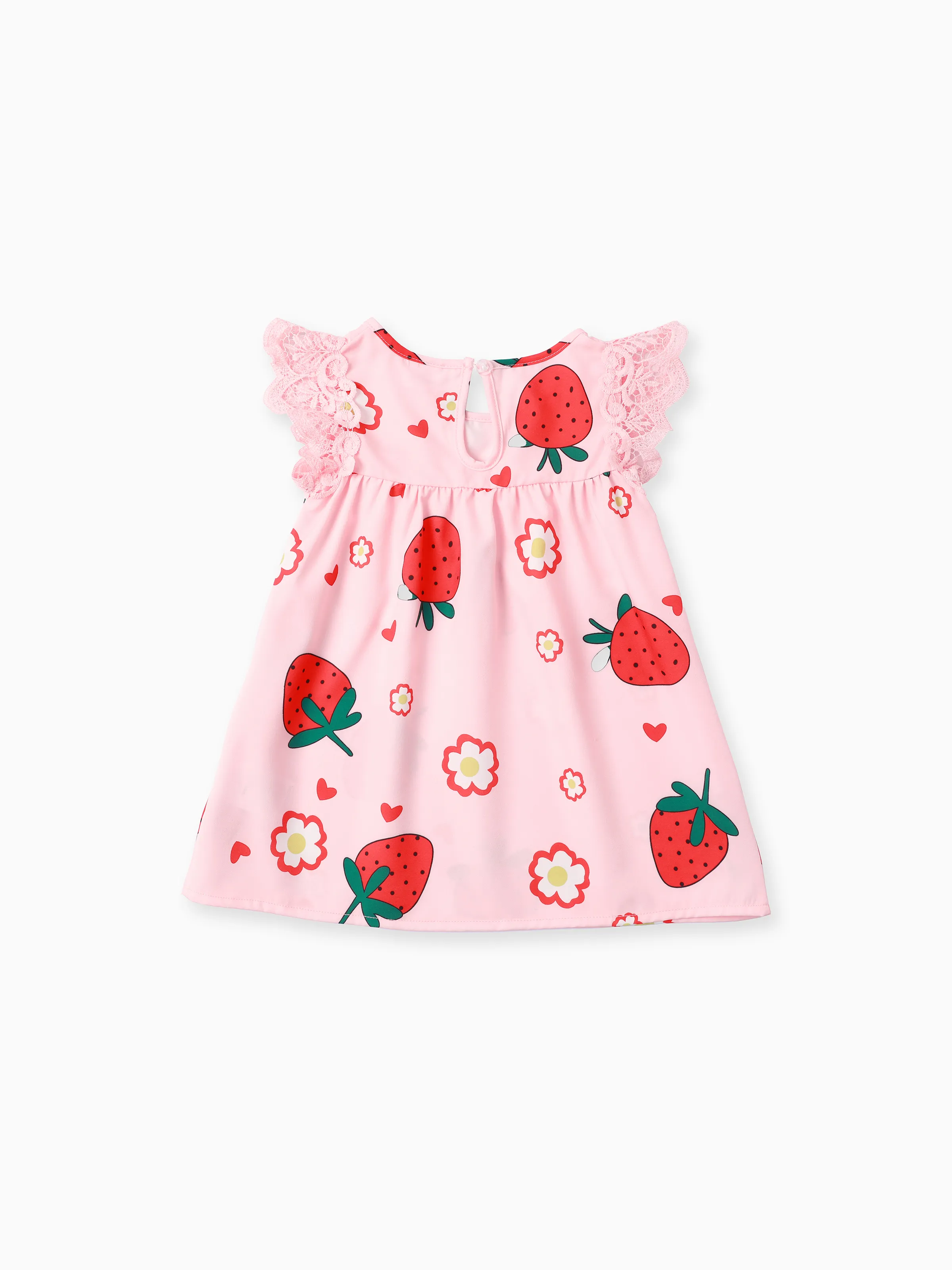 Baby Girl Sweet Strawberry Lace Dress Pink - Image 2