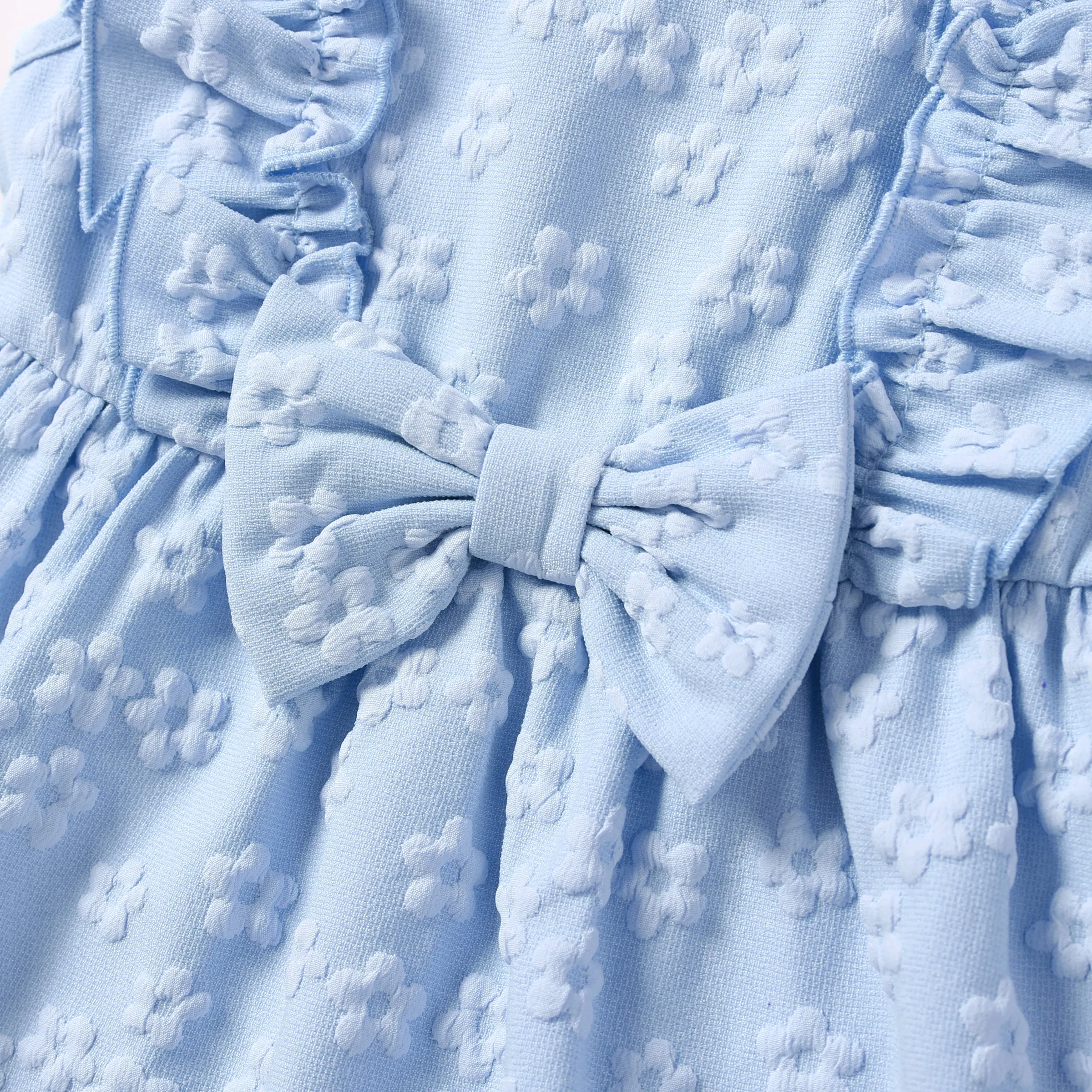 Baby Girl Sweet Textured Bowknot Flutter-sleeve Dress Blue - Image 4