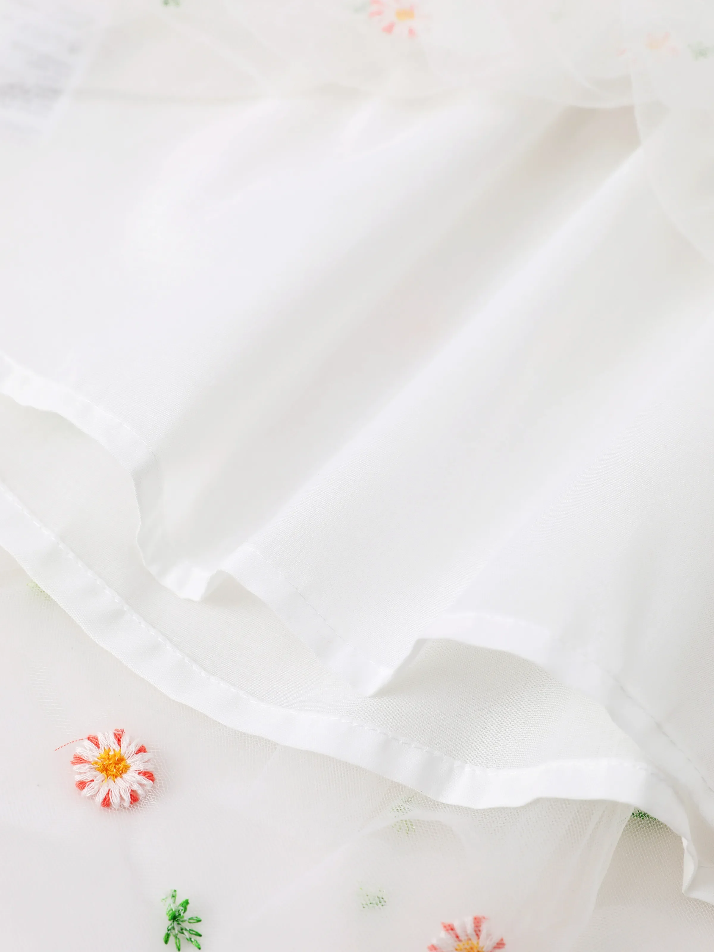 Baby Girl White Ribbed Long-sleeve Splicing Floral Embroidered Mesh Fairy Dress White - Image 10