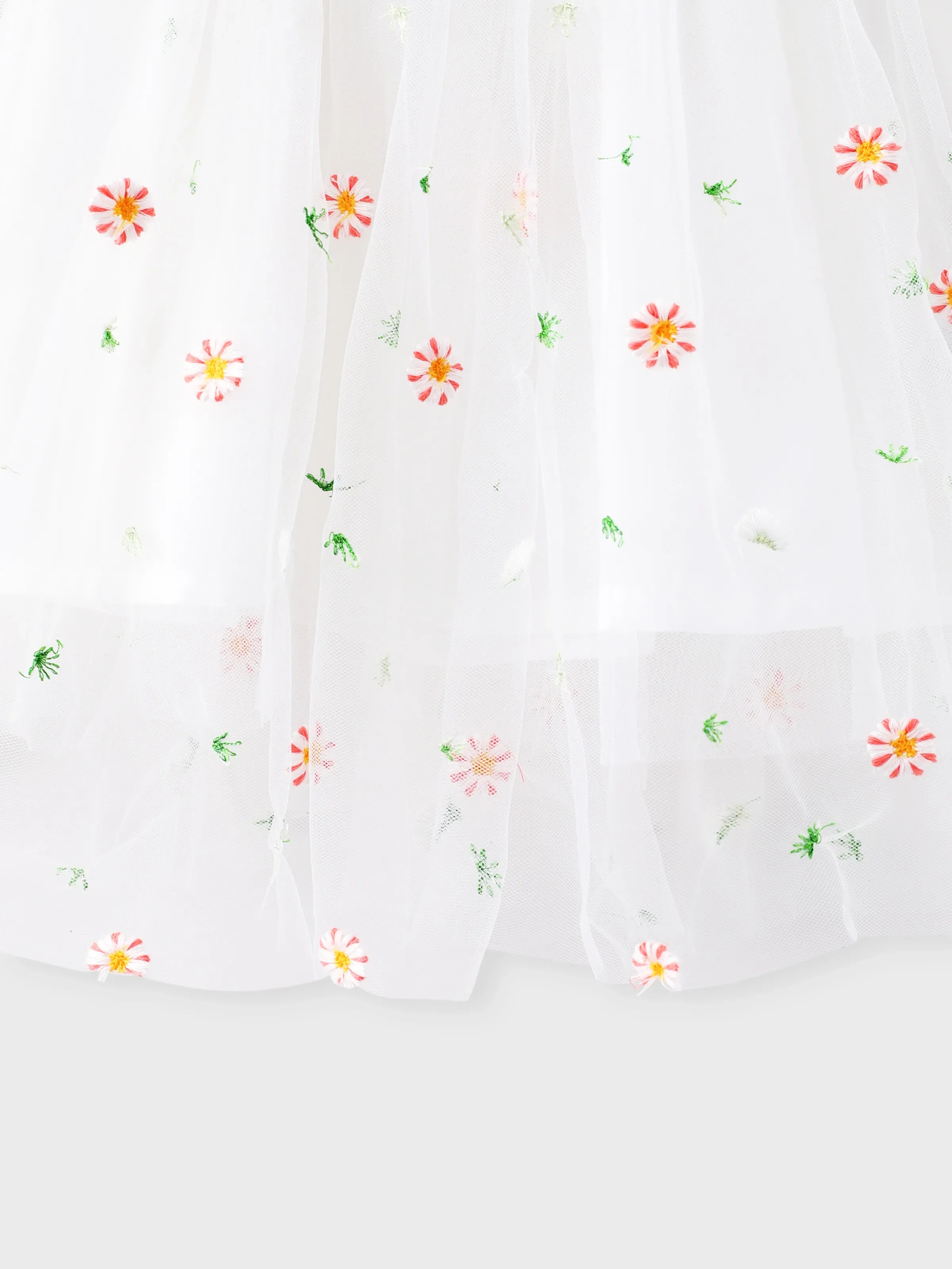 Baby Girl White Ribbed Long-sleeve Splicing Floral Embroidered Mesh Fairy Dress White - Image 4