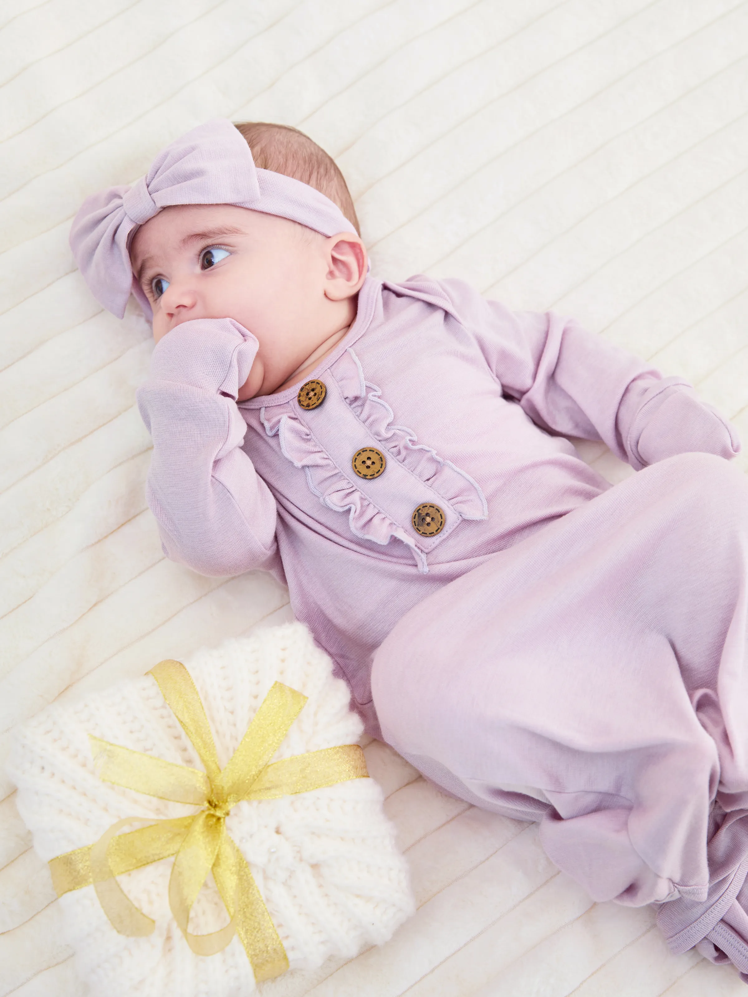 Baby Girl Wool Sleeping Bag Infant Gown with Headband Pink - Image 3