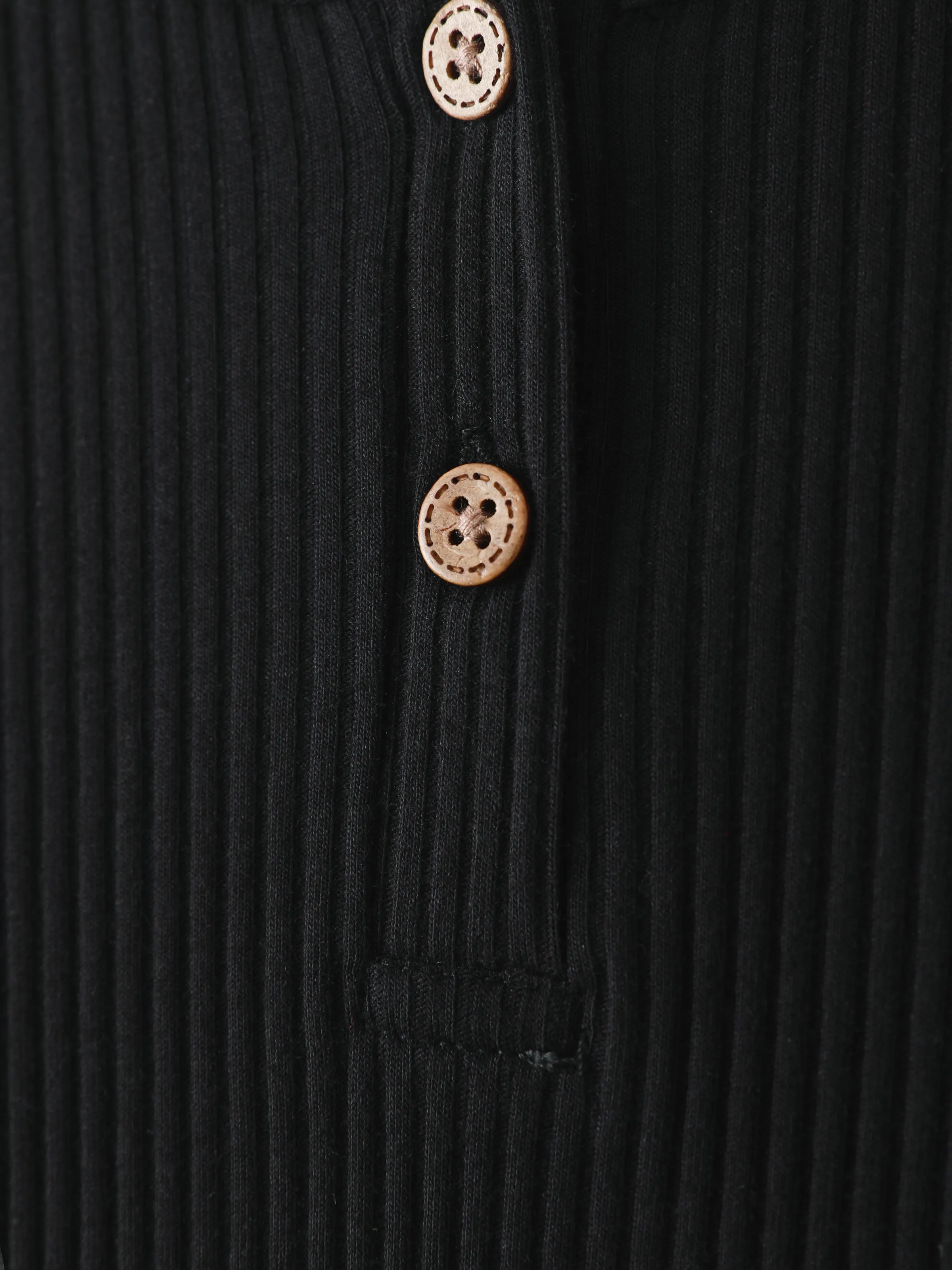 Baby Girl/Boy Cotton Button Design Solid Color Ribbed Long-sleeve Rompers Black - Image 4