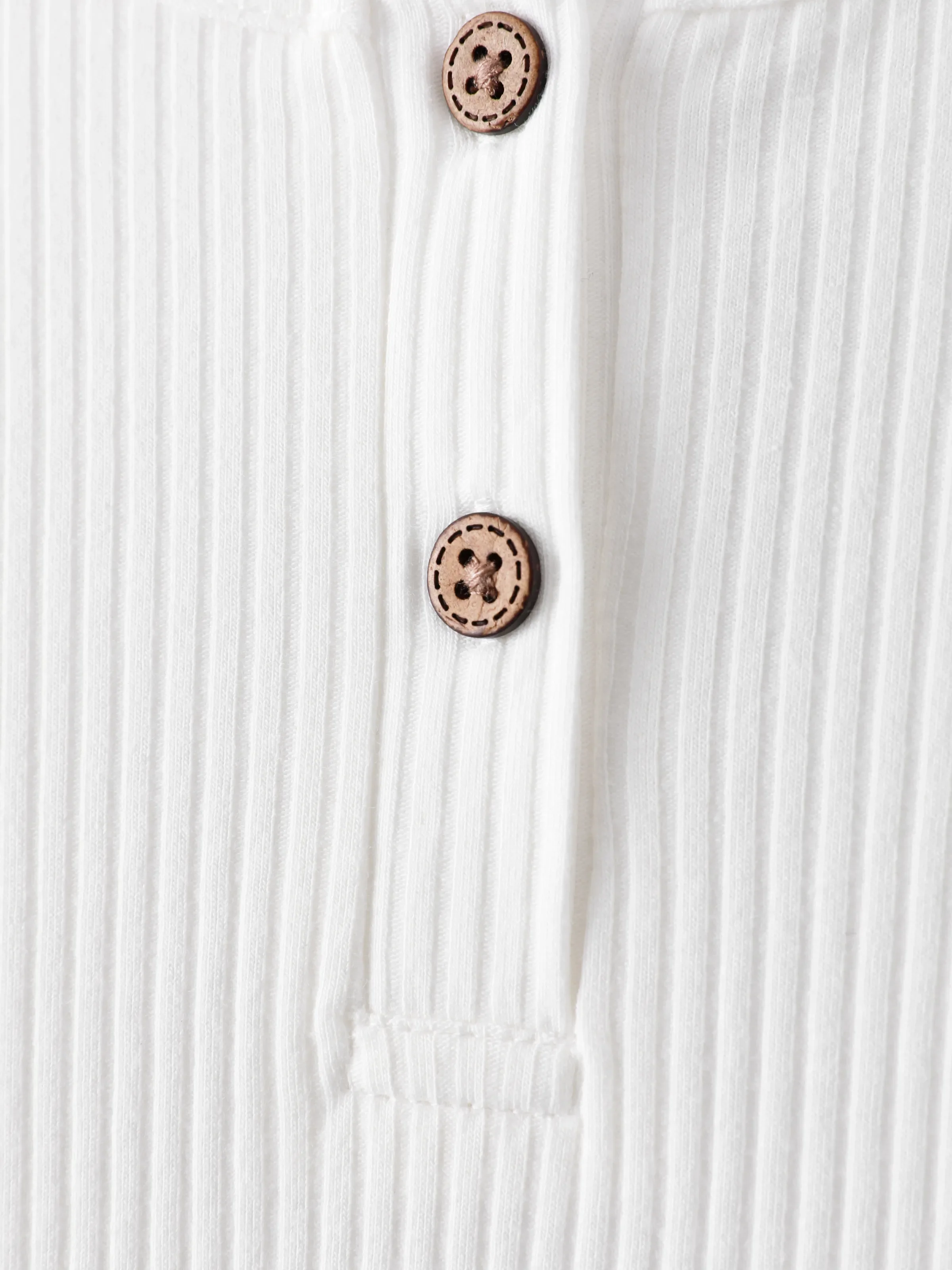 Baby Girl/Boy Cotton Button Design Solid Color Ribbed Long-sleeve Rompers White - Image 4