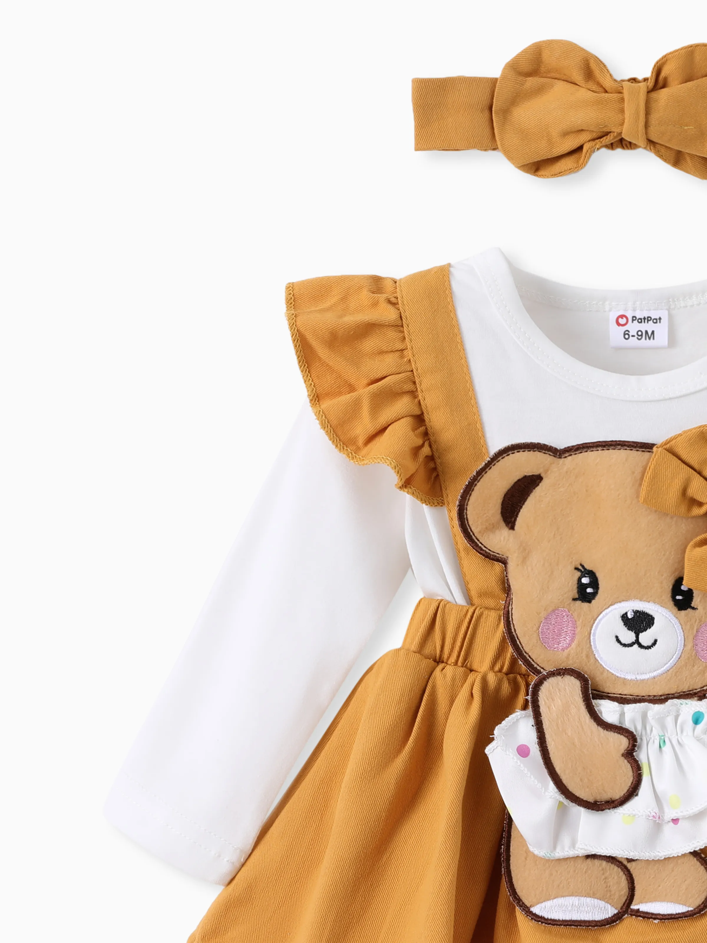 Baby Girl Clothes Bear Style Embroidered Romper with Headband Ginger - Image 4