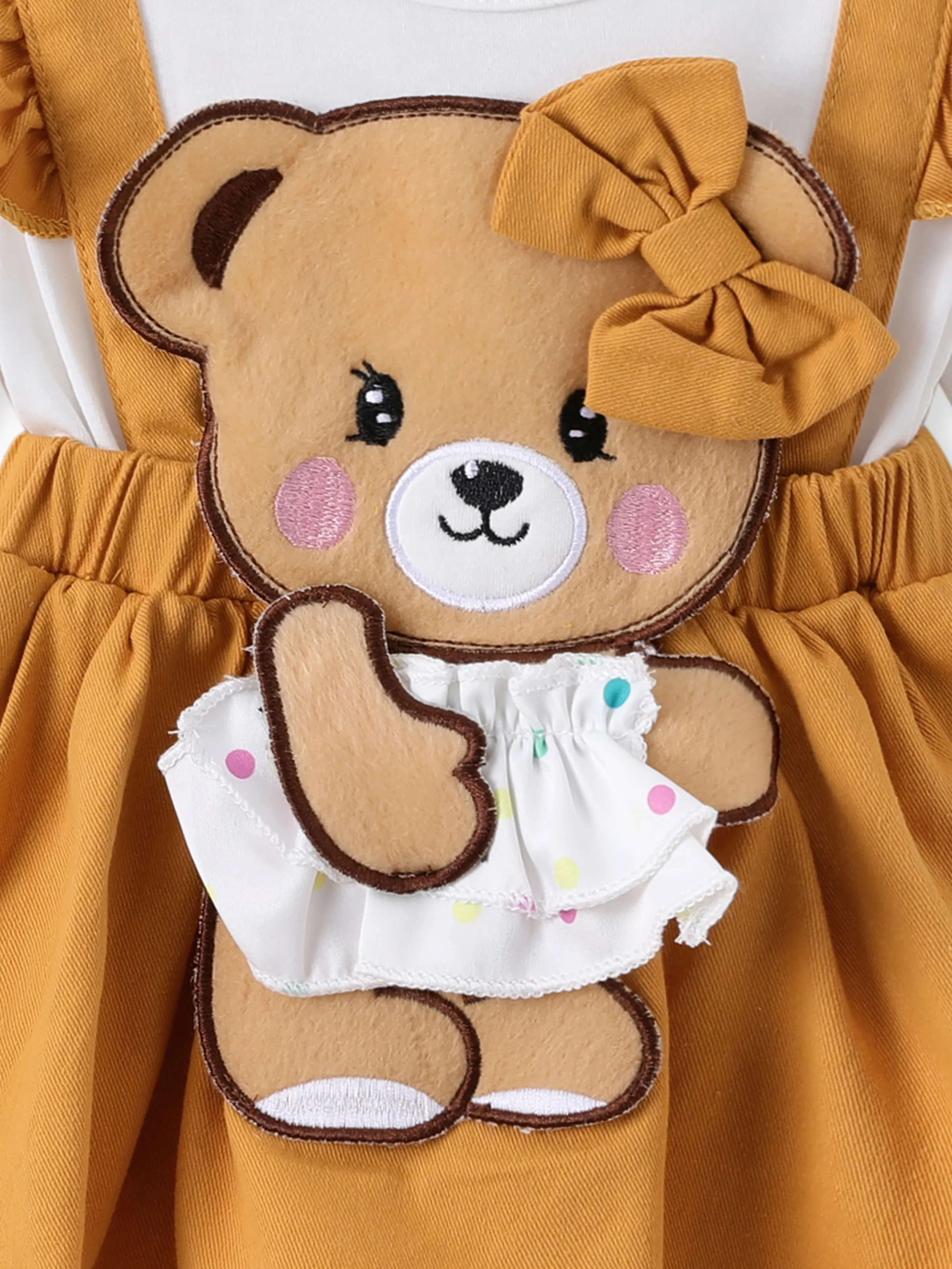 Baby Girl Clothes Bear Style Embroidered Romper with Headband Ginger - Image 5