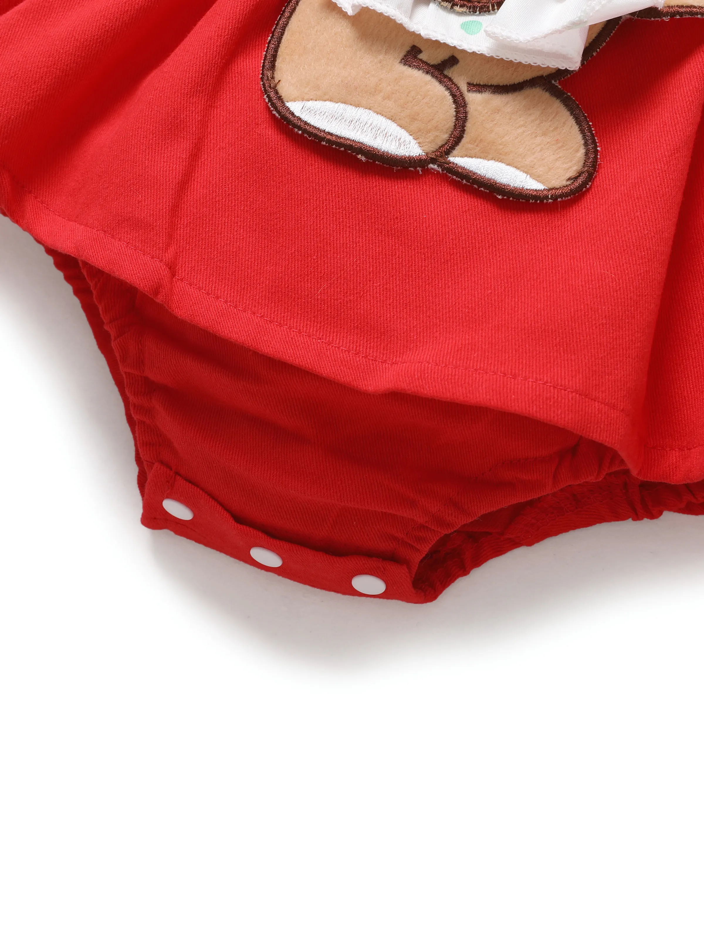 Baby Girl Clothes Bear Style Embroidered Romper with Headband Red - Image 6