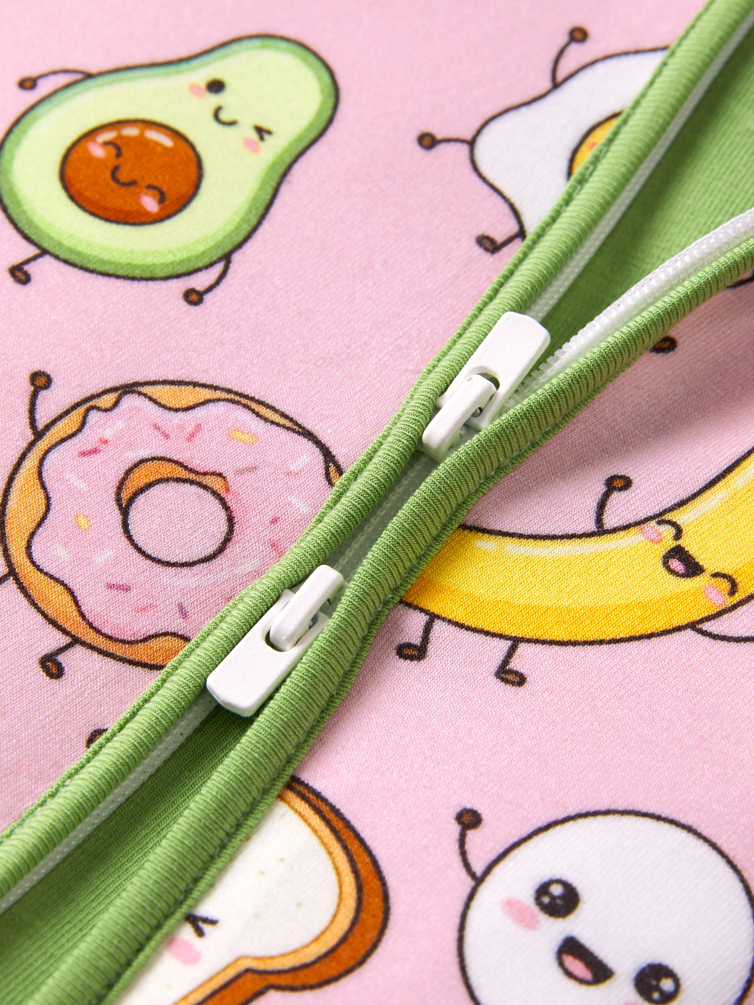 Bamboo Baby Boy /  Girl 2-Way Zip Onesies Anti Slip Childlike Food Pattern Bamboo Sleepwear (Snug-Fitting)
 Light Pink - Image 2