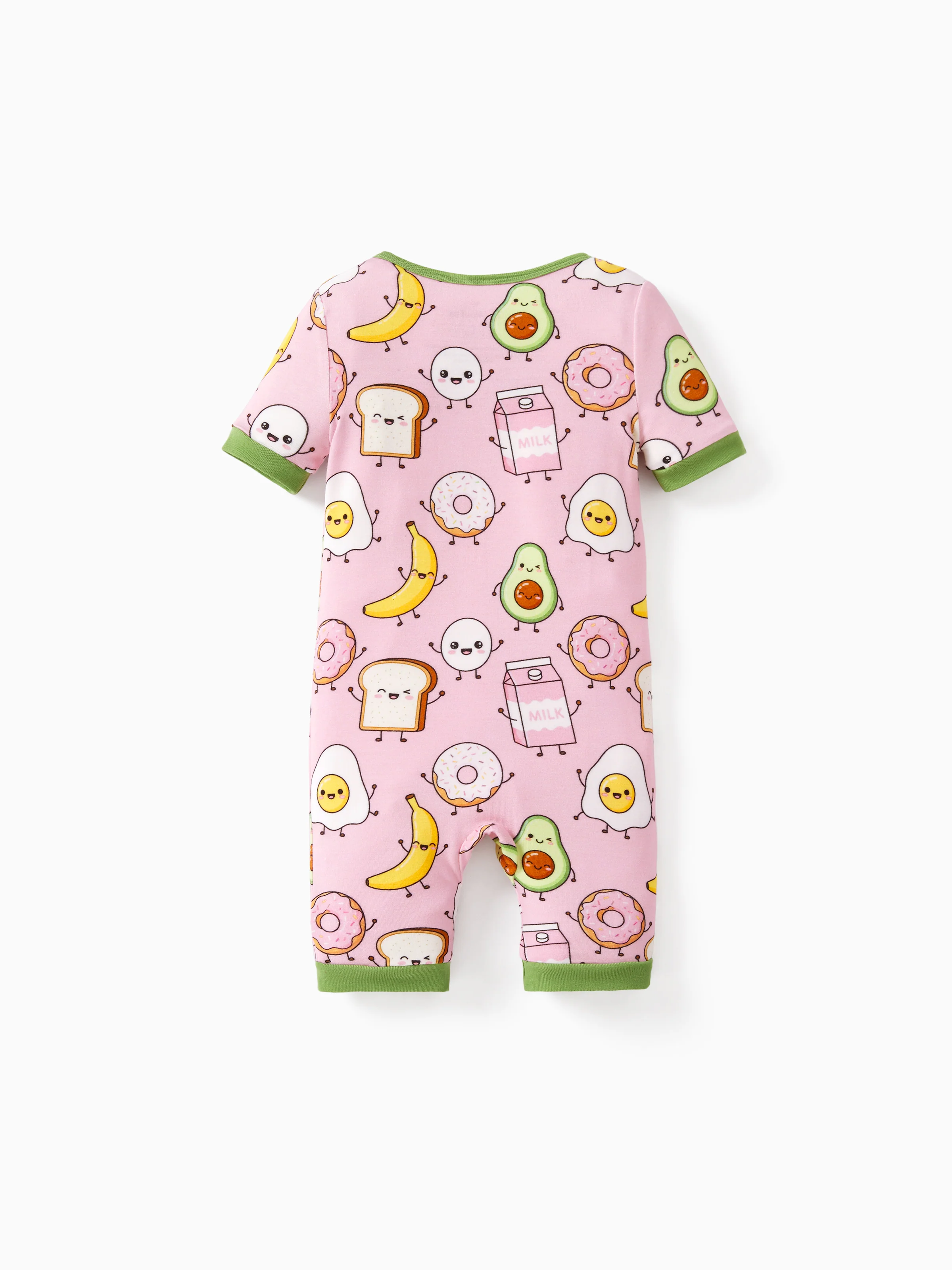 Bamboo Baby Boy /  Girl 2-Way Zip Onesies Anti Slip Childlike Food Pattern Bamboo Sleepwear (Snug-Fitting)
 Light Pink - Image 3