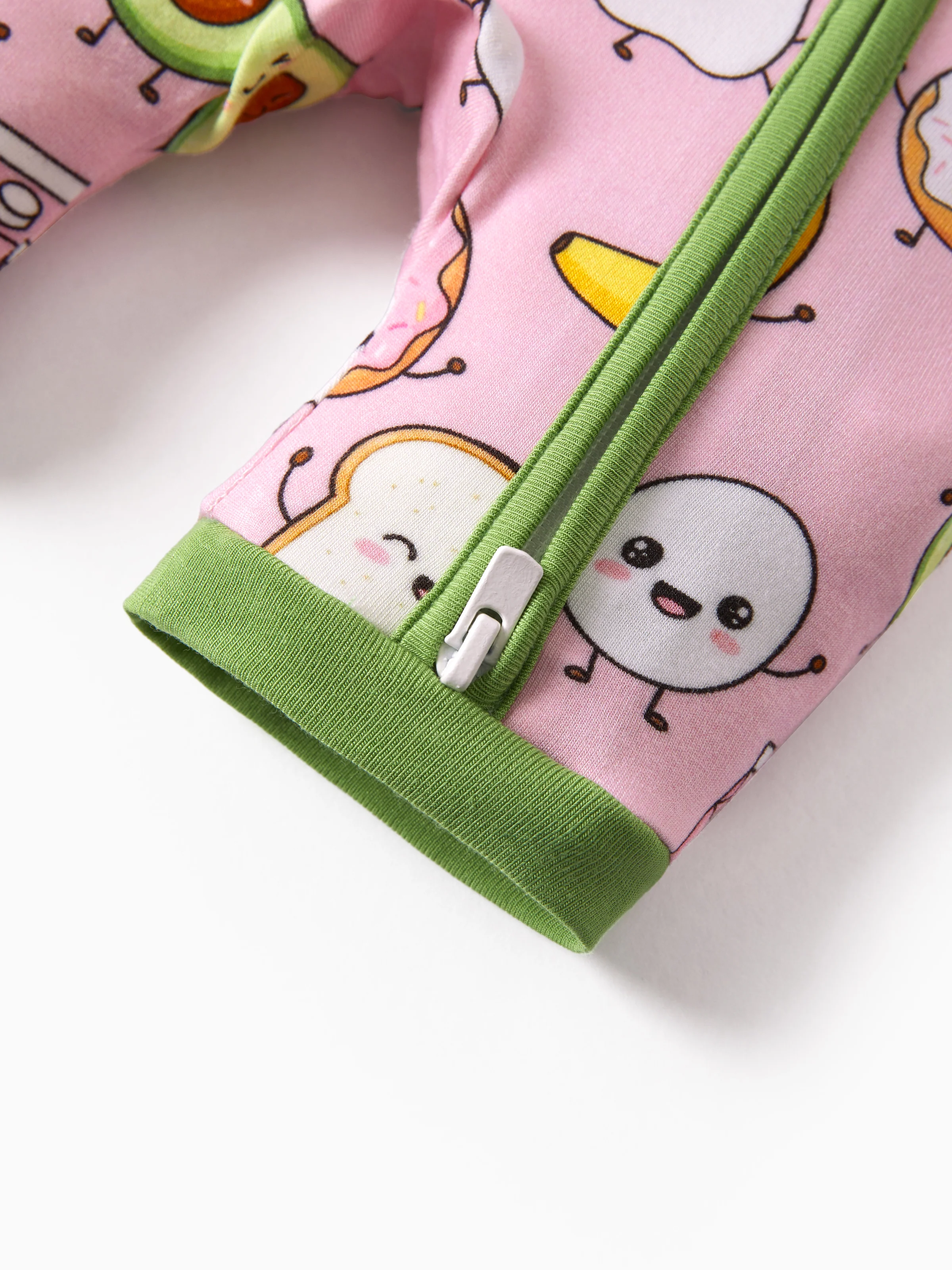 Bamboo Baby Boy /  Girl 2-Way Zip Onesies Anti Slip Childlike Food Pattern Bamboo Sleepwear (Snug-Fitting)
 Light Pink - Image 5