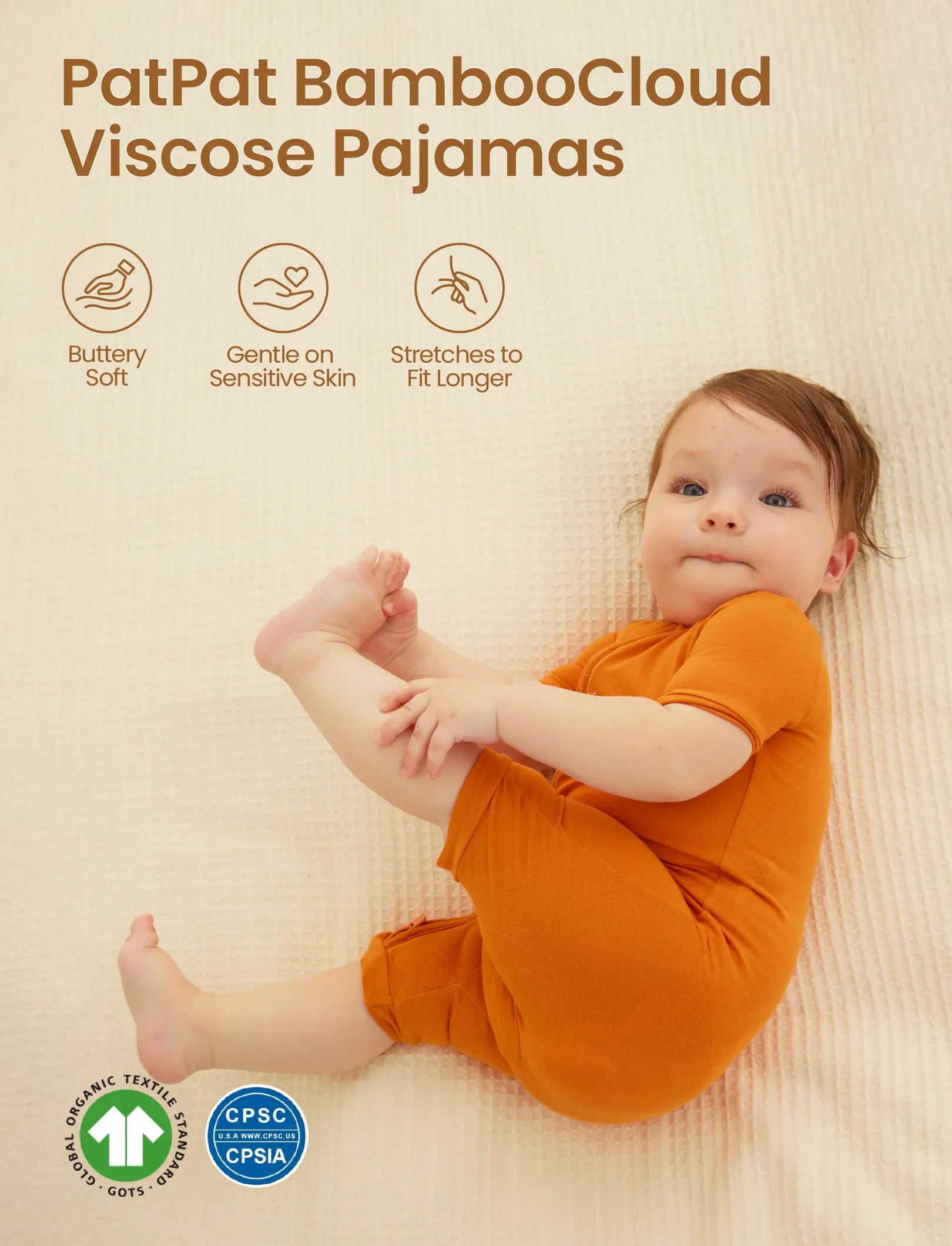 Bamboo Baby Boy / Girl 2-Way Zip Onesies Anti Slip Childlike Food Pattern Bamboo Sleepwear (Snug-Fitting)
 Orange - Image 3