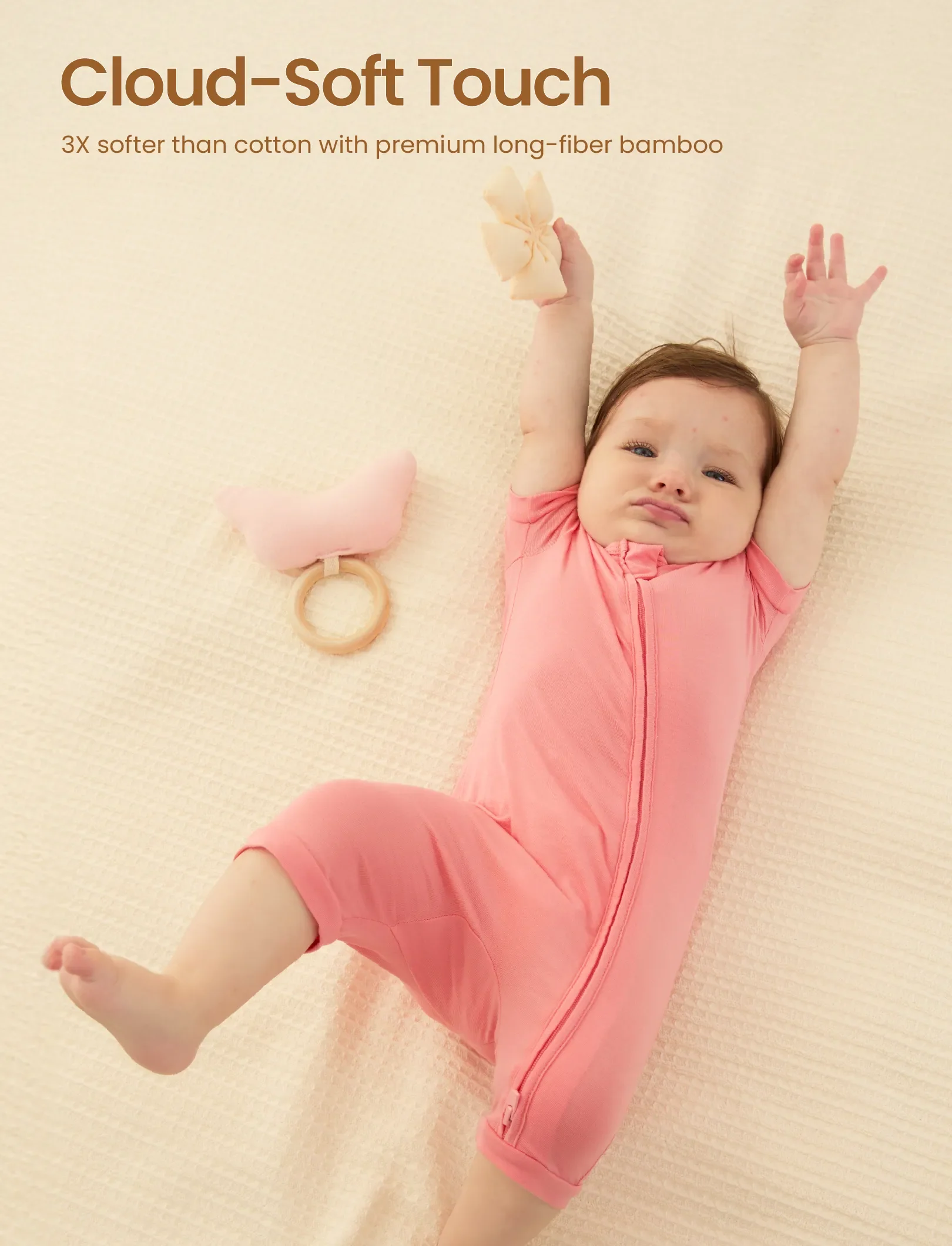 Bamboo Baby Boy / Girl 2-Way Zip Onesies Anti Slip Childlike Food Pattern Bamboo Sleepwear (Snug-Fitting)
 Pink - Image 4