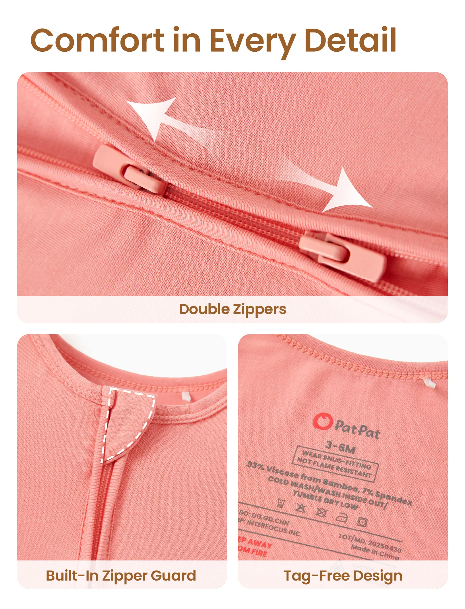 Bamboo Baby Boy / Girl 2-Way Zip Onesies Anti Slip Childlike Food Pattern Bamboo Sleepwear (Snug-Fitting)
 Pink - Image 7