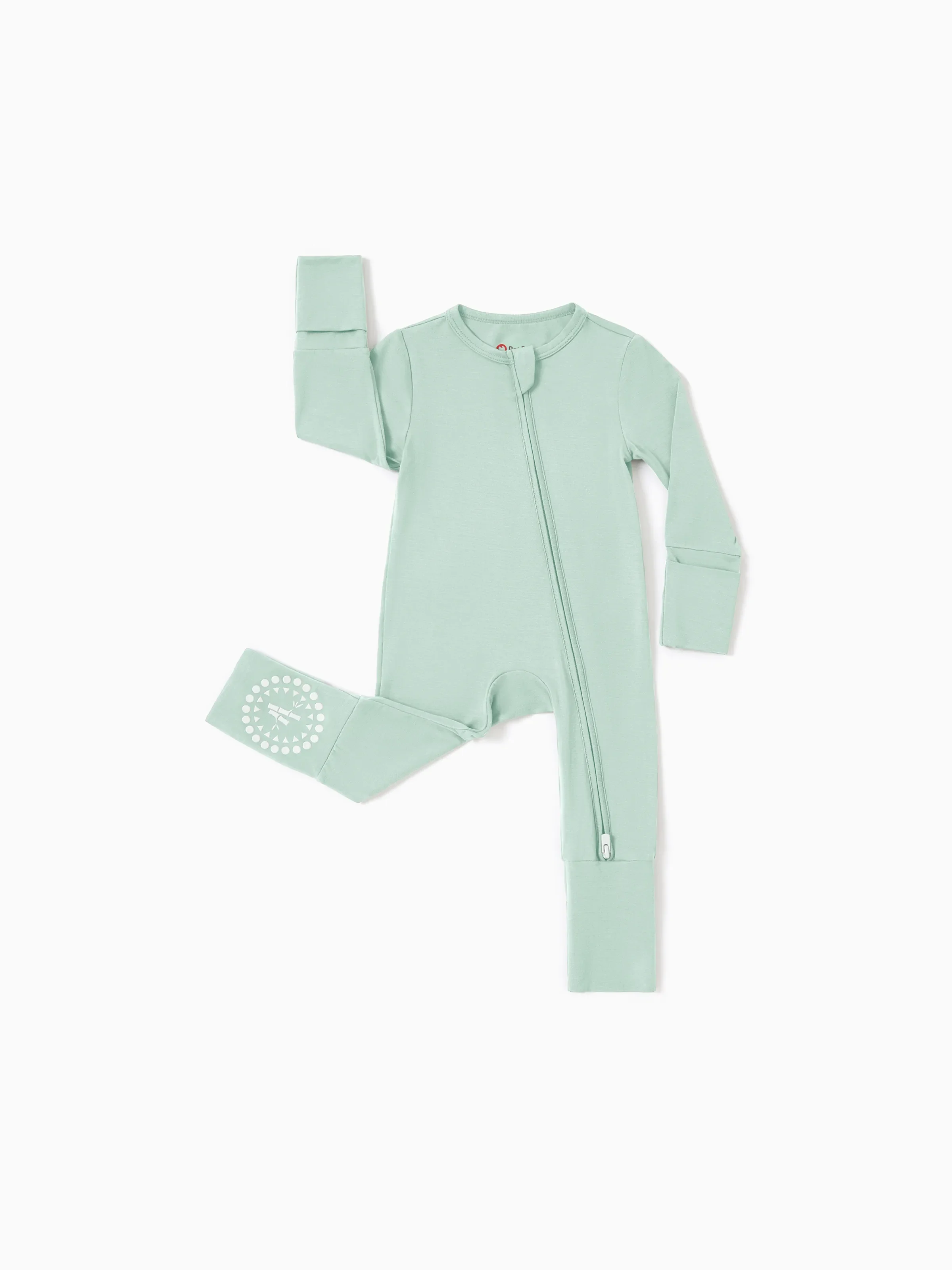 Bamboo Baby Boy / Girl 3-Pack Solid&Rainbow Printed 2-Way Zipper Anti Slip Long-sleeve Footie Green - Image 9