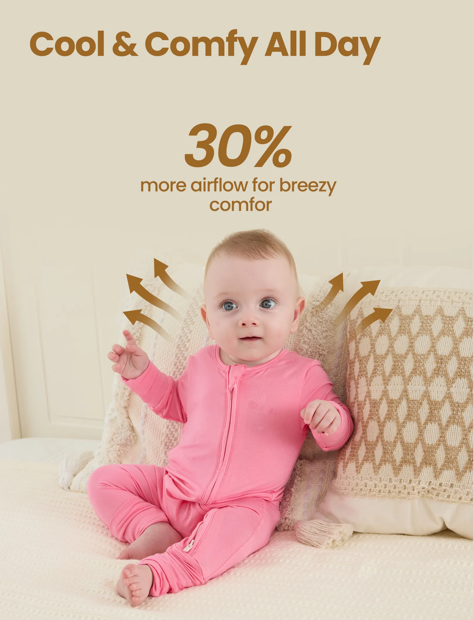 Bamboo Baby Boy / Girl 3-Pack Solid&Rainbow Printed 2-Way Zipper Anti Slip Long-sleeve Footie Pink - Image 4