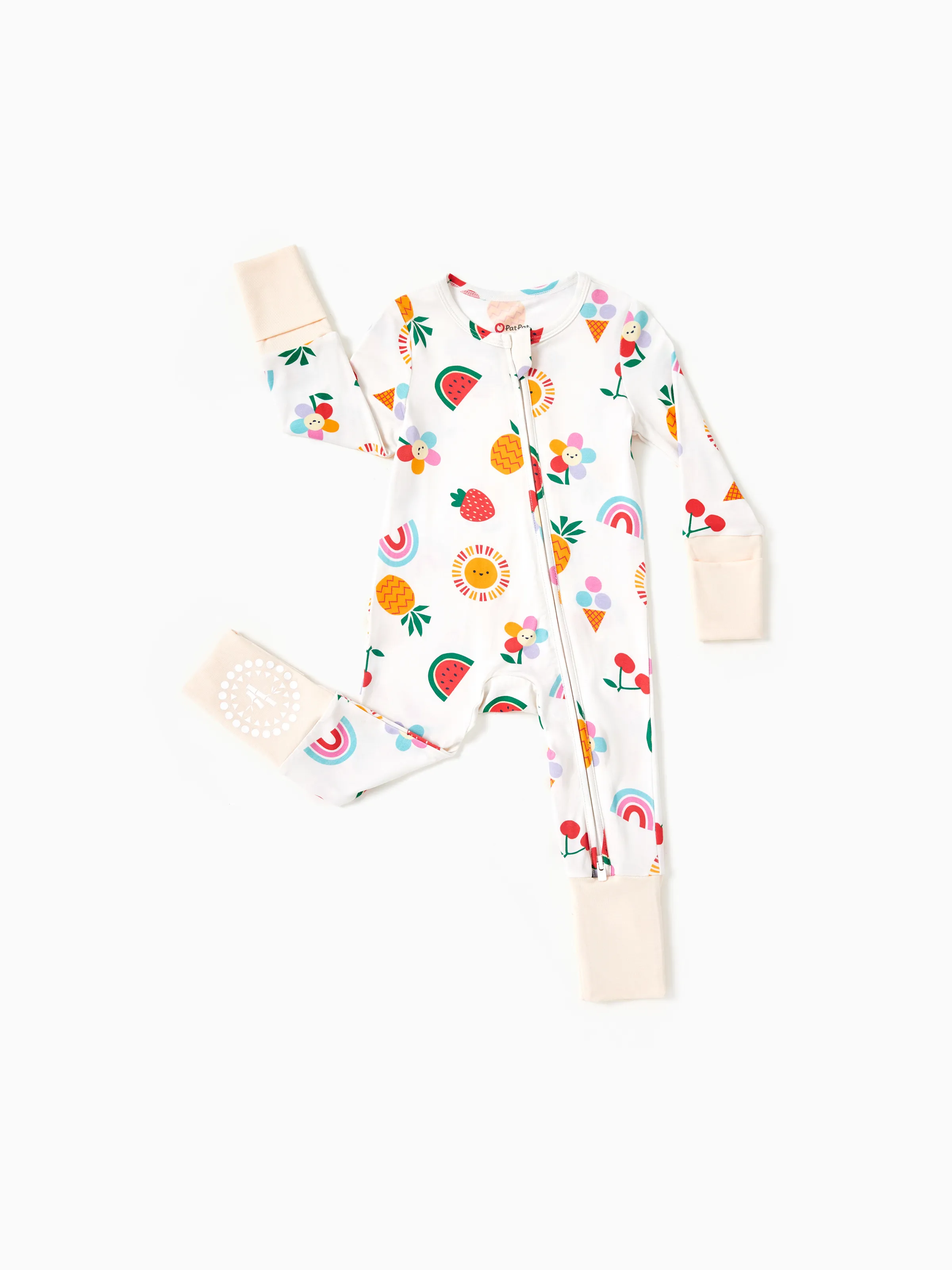 Bamboo Baby Boy / Girl 3-Pack Solid&Rainbow Printed 2-Way Zipper Anti Slip Long-sleeve Footie Pink - Image 9