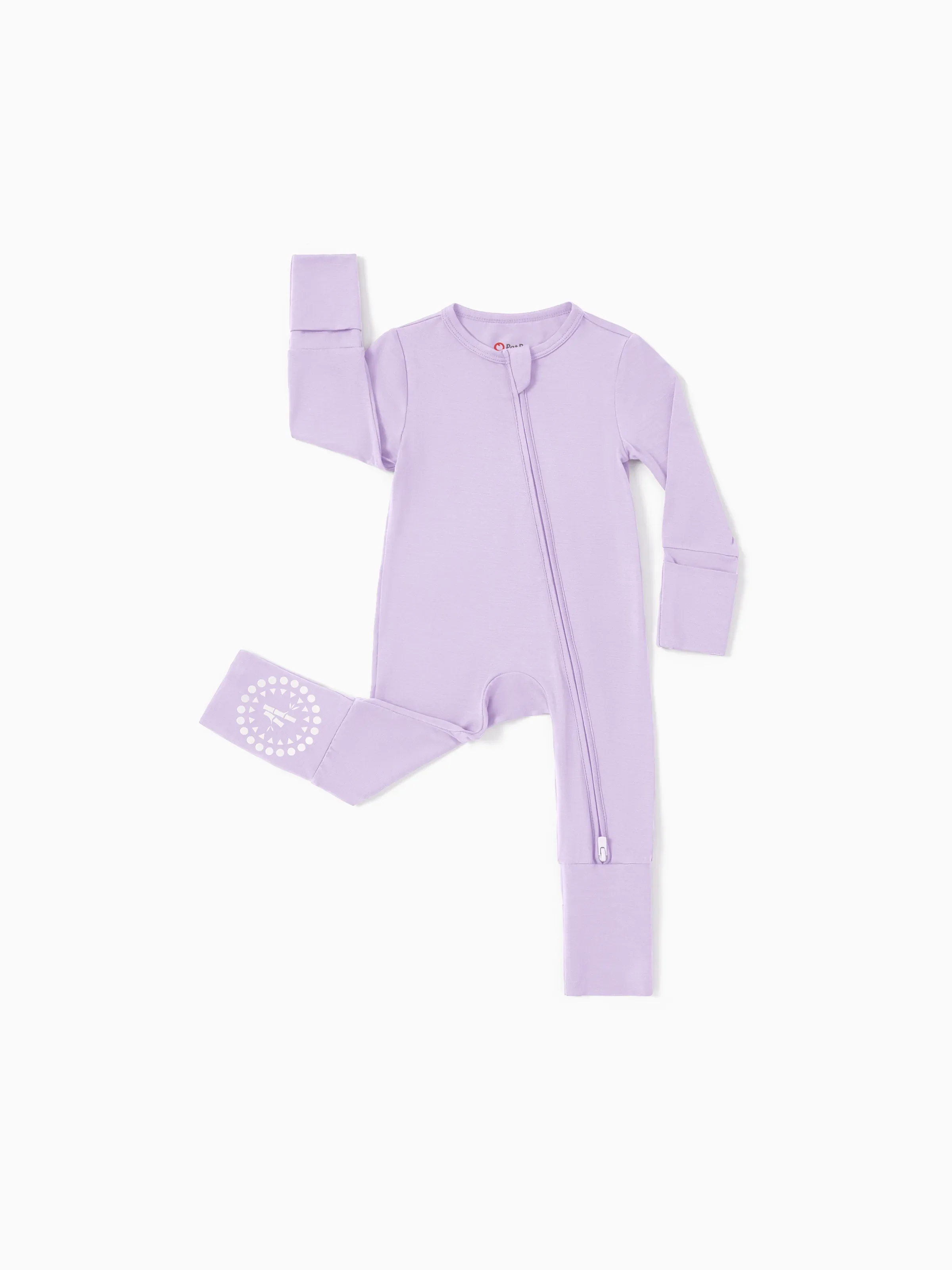 Bamboo Baby Boy / Girl 3-Pack Solid&Rainbow Printed 2-Way Zip Romper Anti Slip Long-sleeve Footie Purple - Image 5