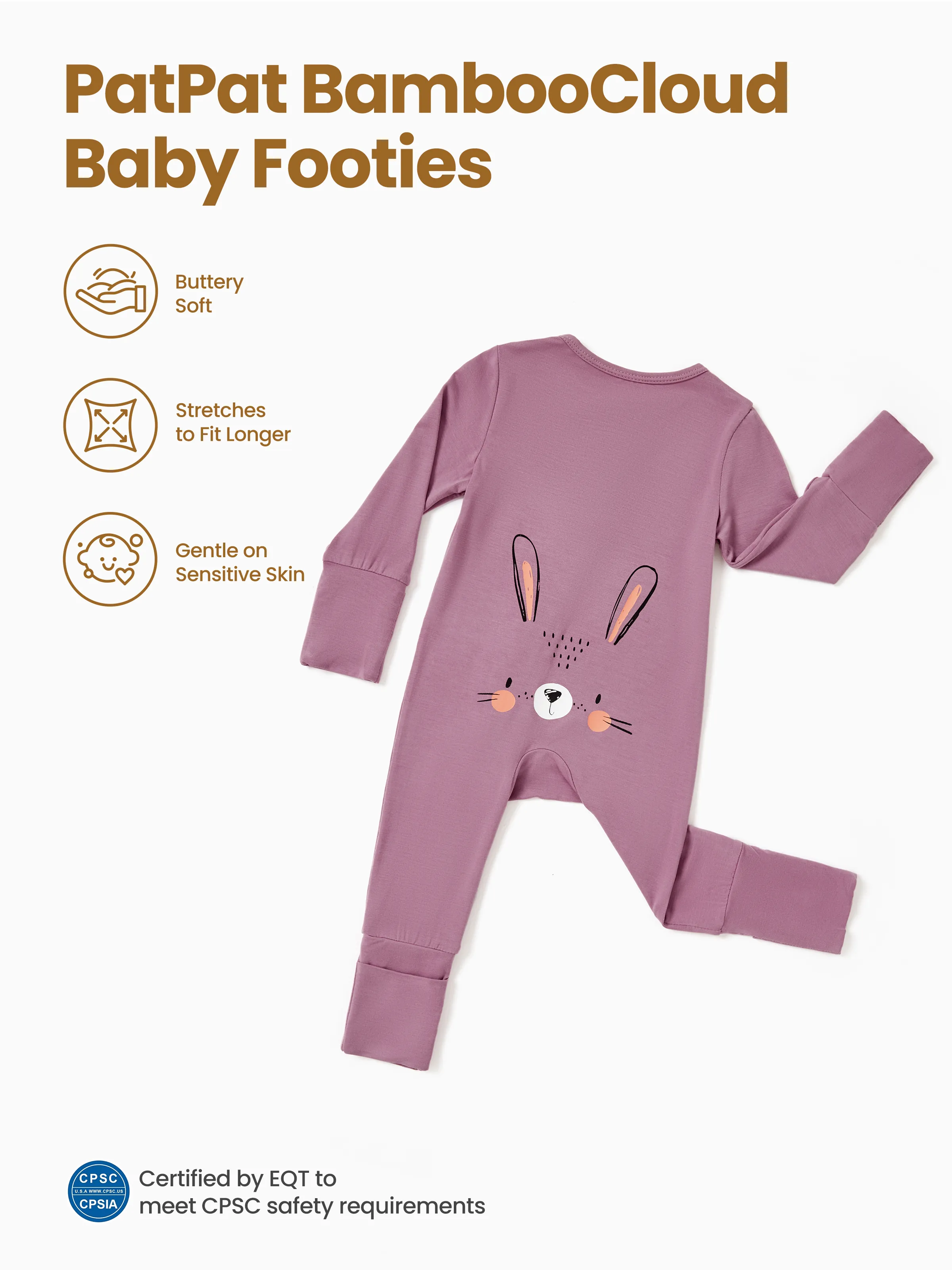 Bamboo Baby Boy / Girl Childlike Animal Pattern 2-way Zipper Footie Purple - Image 3