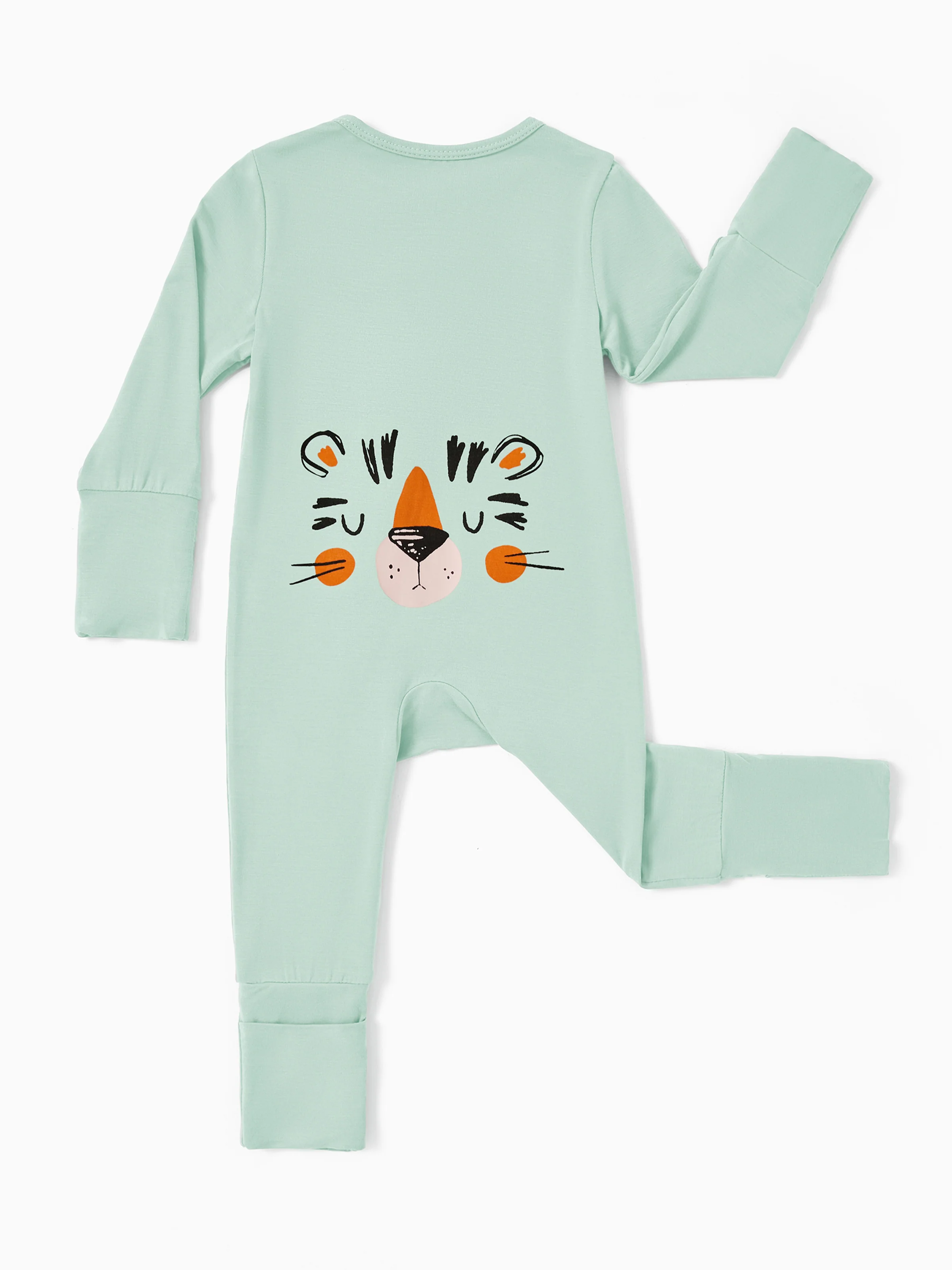 Bamboo Baby Boy / Girl Childlike Animal Pattern 2-way Zipper Footie Green - Image 3