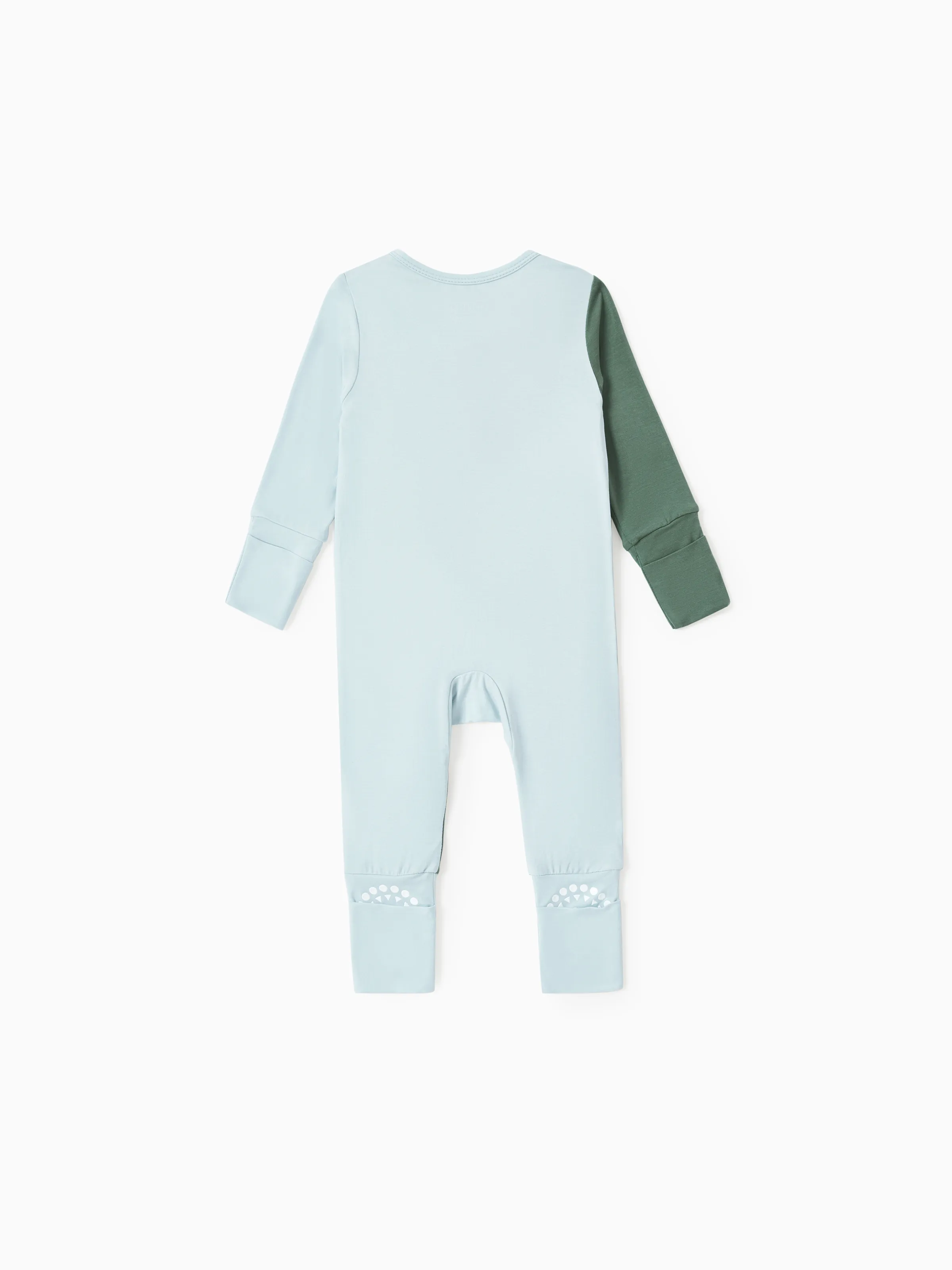 Bamboo Baby Boy / Girl Color Block 2-Way Zipper Anti Slip Long Sleeve Rompers Green - Image 12