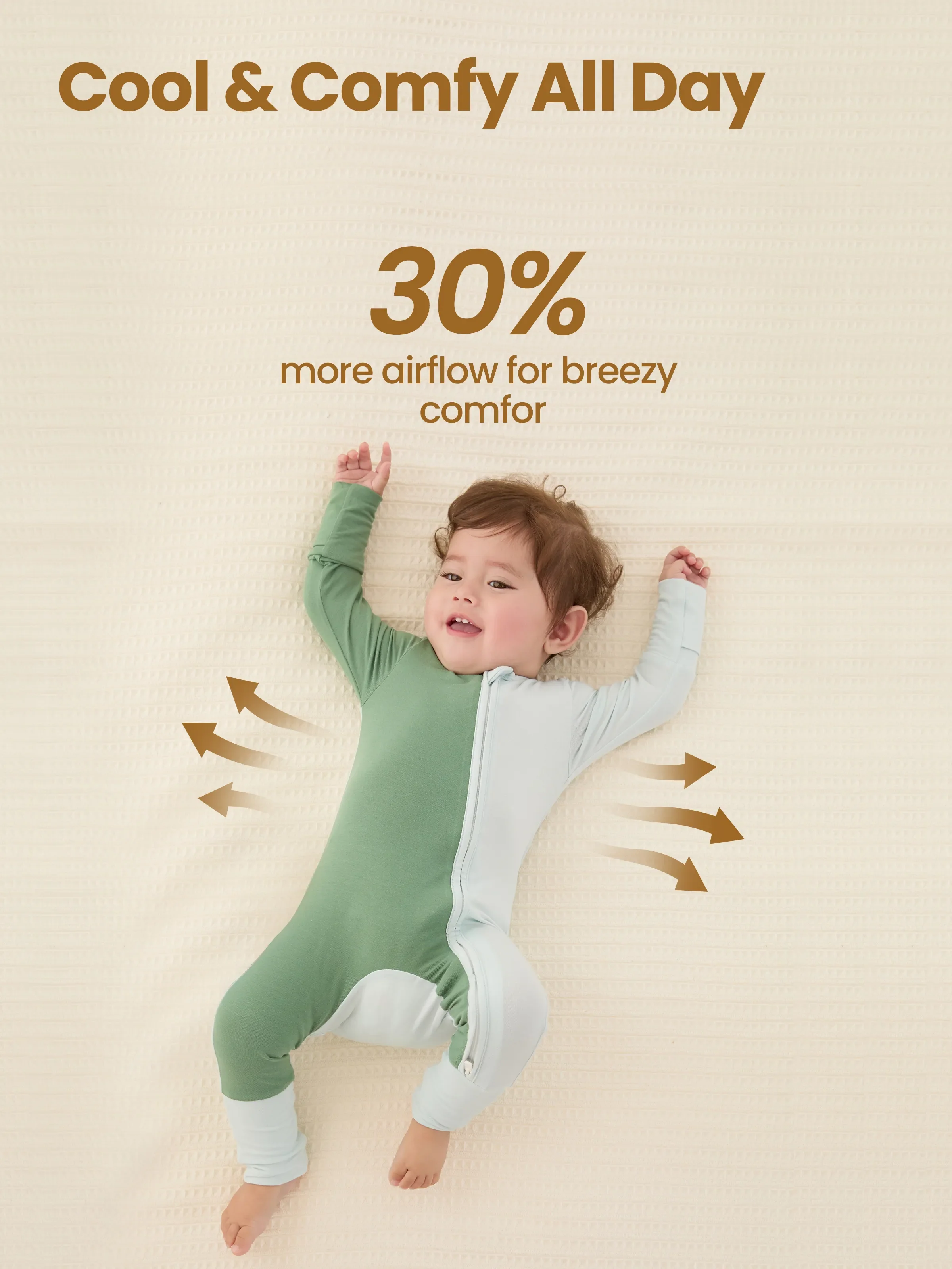 Bamboo Baby Boy / Girl Color Block 2-Way Zipper Anti Slip Long Sleeve Rompers Green - Image 4