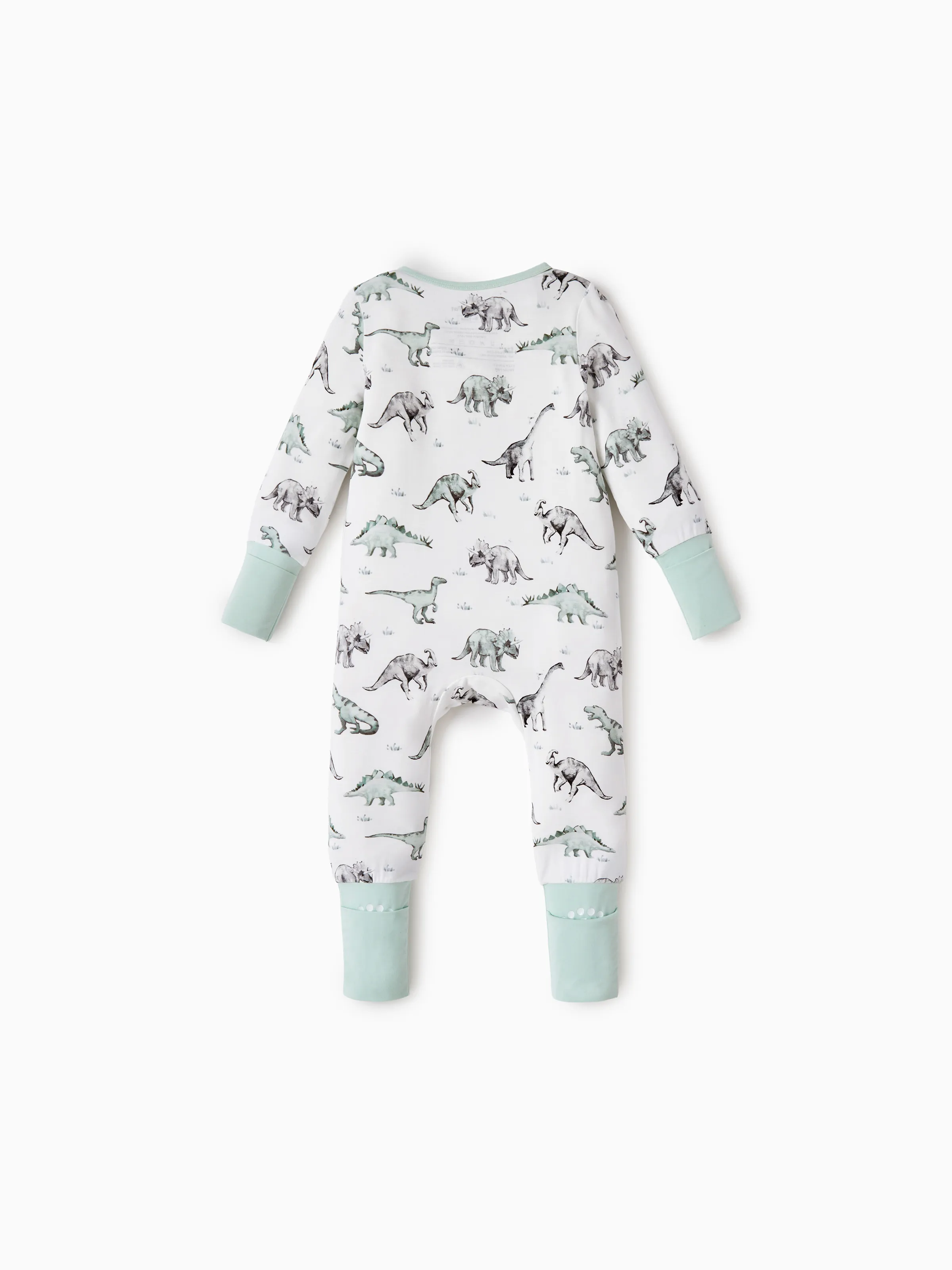 Bamboo Baby Boy/Girl 2-Pack Cute Animal Long Sleeve Romper 2-Way Zip Anti Slip Footie Pale Green - Image 4