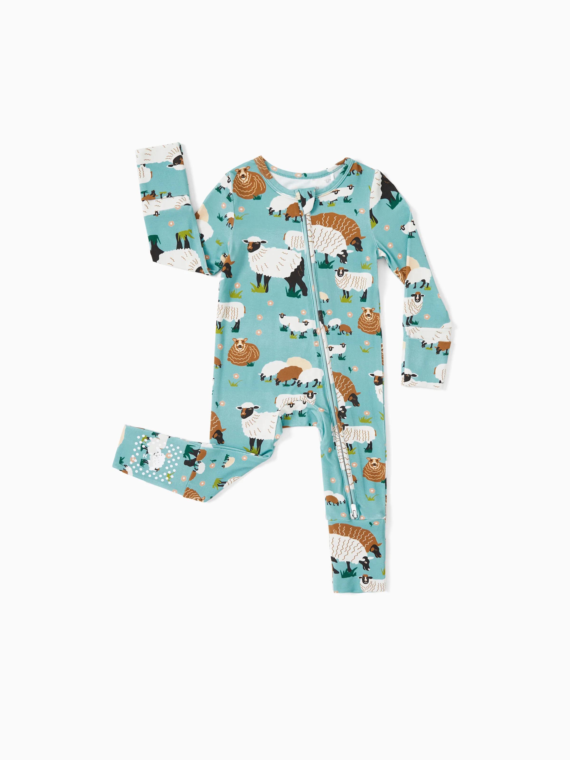 Bamboo Baby Boy/Girl 2-Pack Long Sleeve Romper 2-Way Zip Anti Slip Footie. Green - Image 3