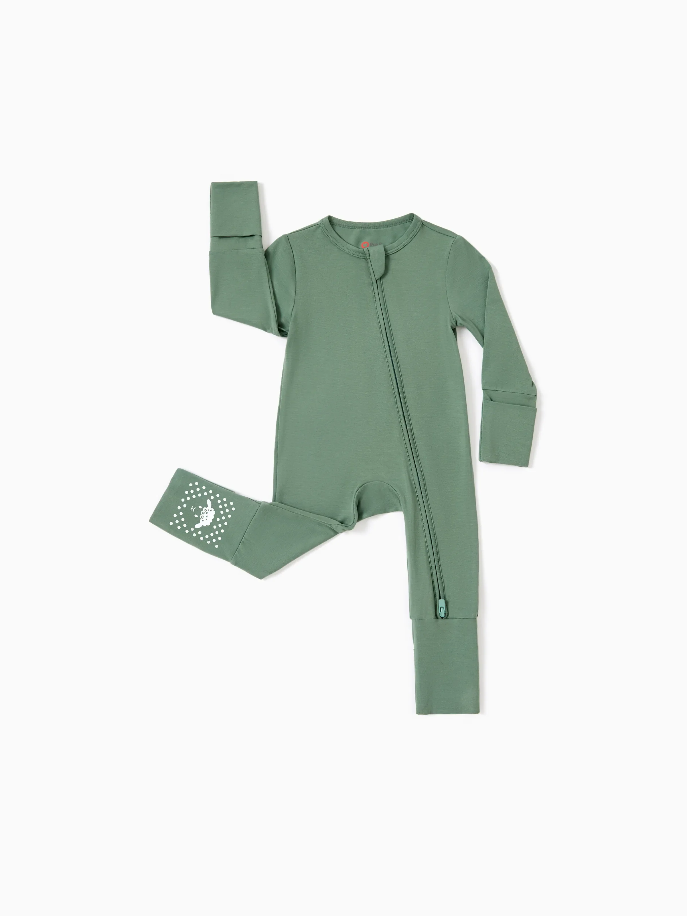 Bamboo Baby Boy/Girl 2-Pack Long Sleeve Romper 2-Way Zip Anti Slip Footie. Green - Image 4