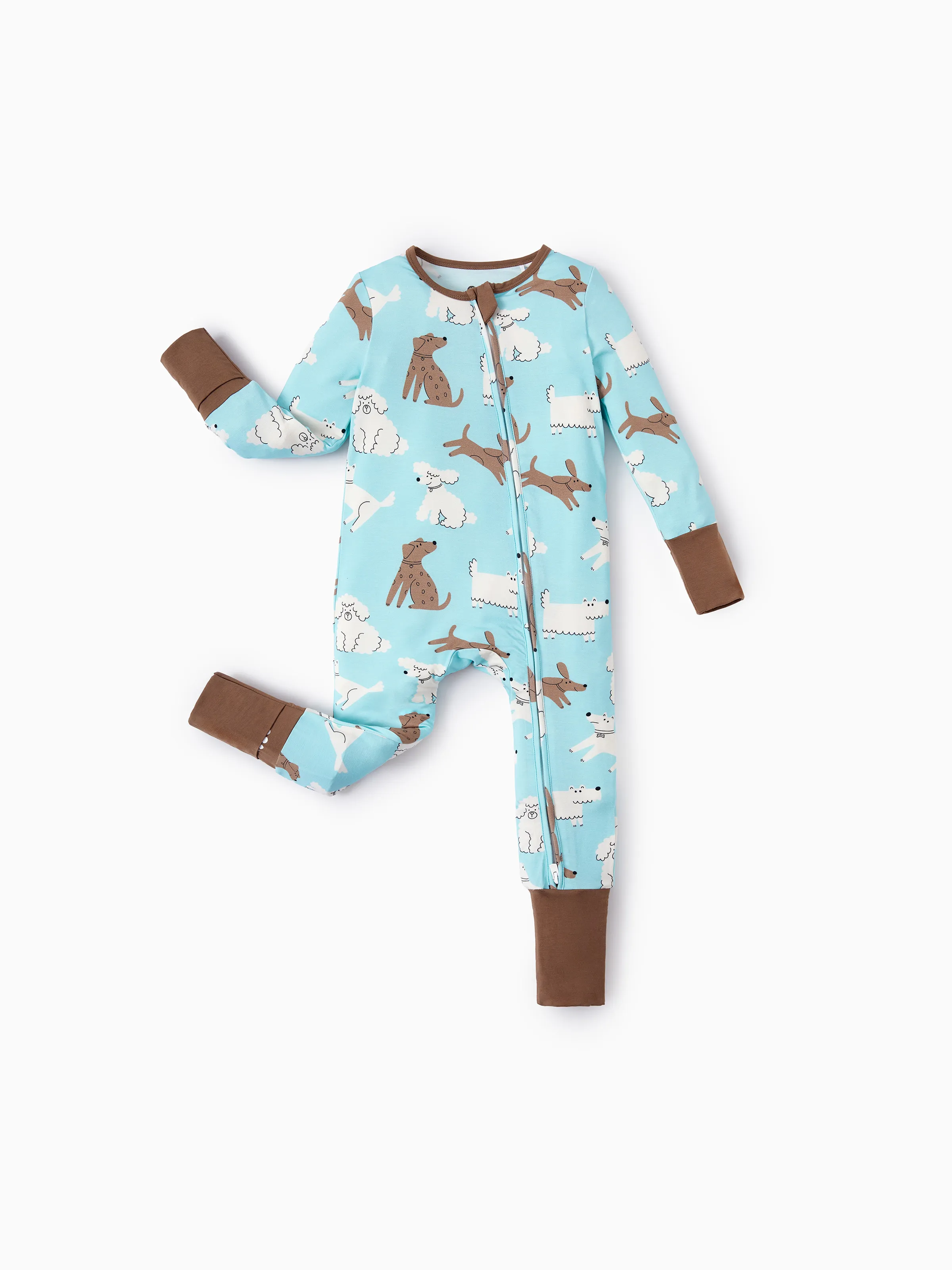 Bamboo Baby Boy/Girl 2-Pack Natural Animal or Plant Long Sleeve Romper 2-Way Zip Anti Slip Footie Brown - Image 3