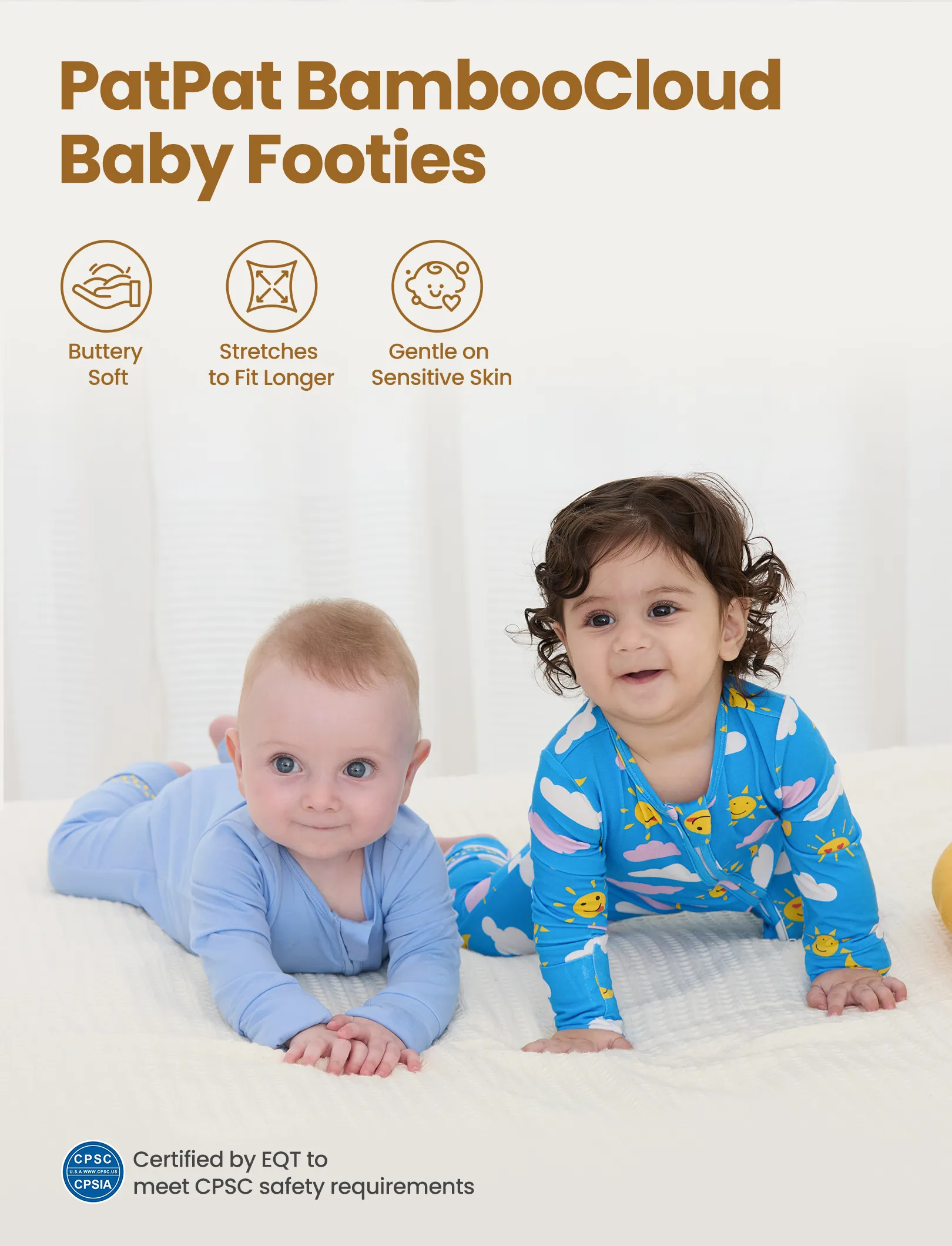 Bamboo Baby Boy/Girl 2-Pack Solid&Bee Printed 2-Way Zipper Anti Slip Footie Blue - Image 3