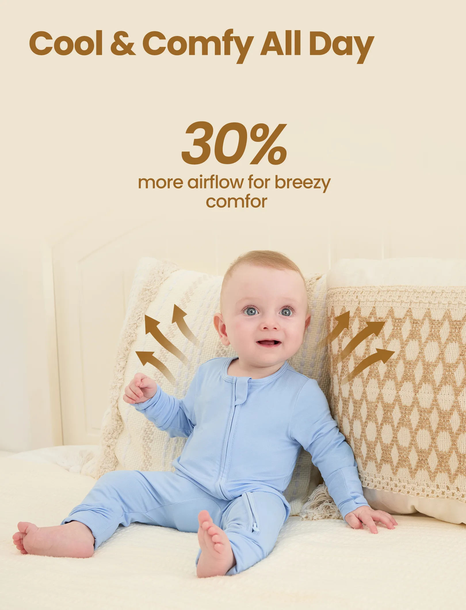 Bamboo Baby Boy/Girl 2-Pack Solid&Bee Printed 2-Way Zipper Anti Slip Footie Blue - Image 4