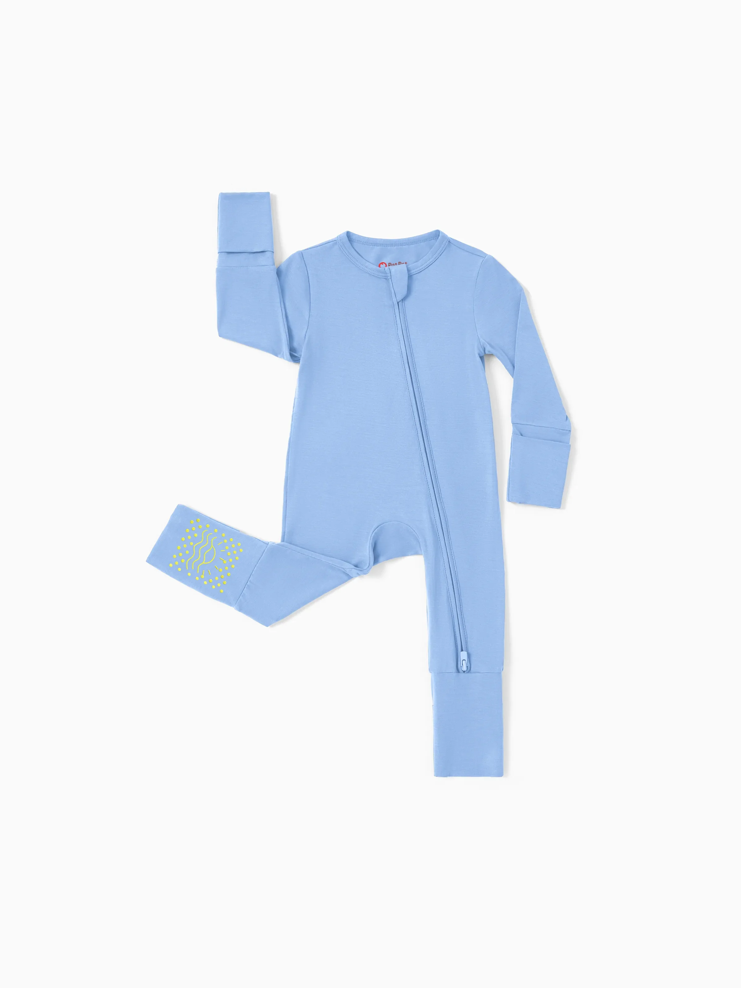 Bamboo Baby Boy/Girl 2-Pack Solid&Bee Printed 2-Way Zipper Anti Slip Footie Blue - Image 9