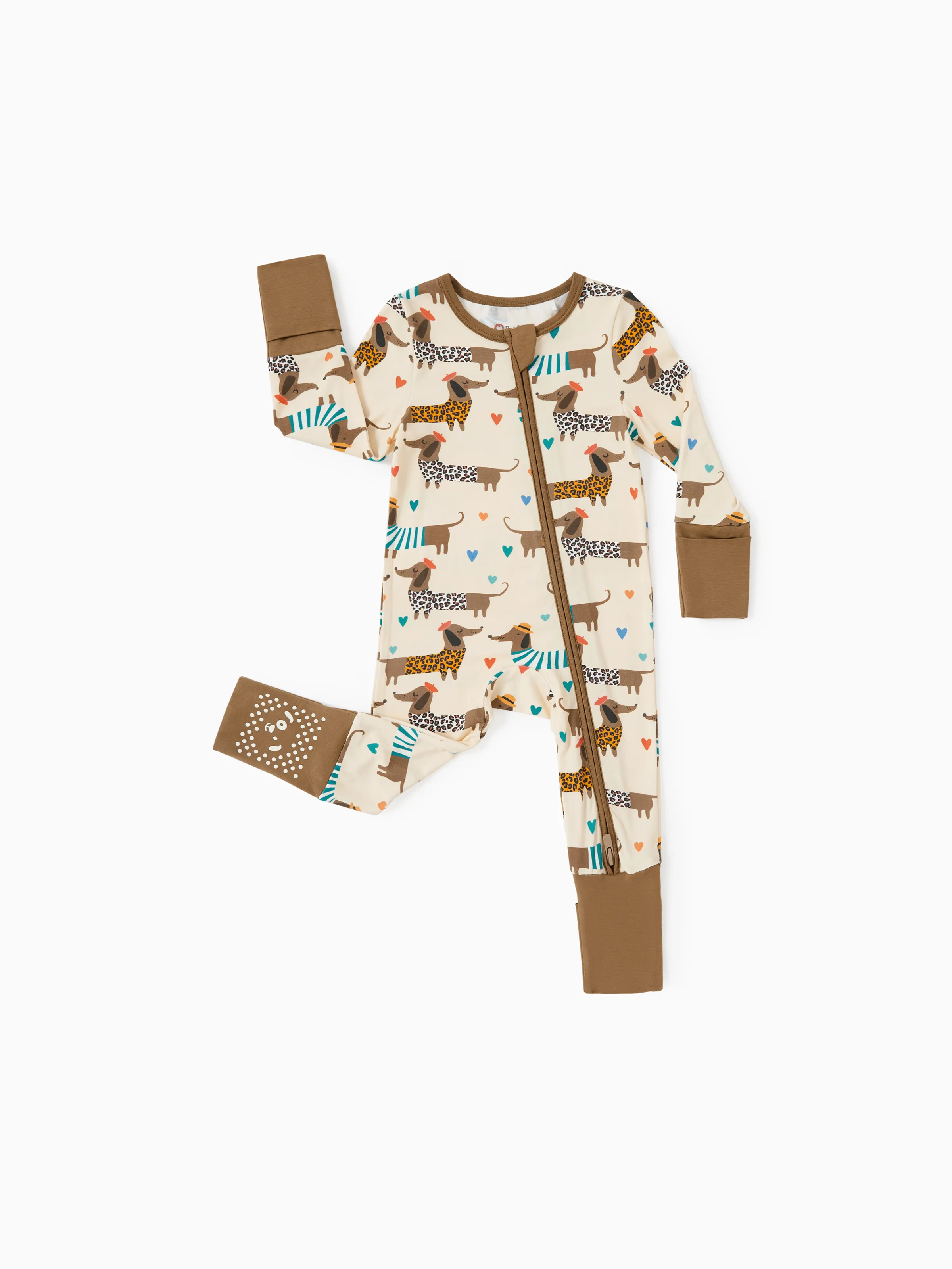Bamboo Baby Boy/Girl 2-Pack Solid&Bee Printed 2-Way Zipper Anti Slip Footie Coffee - Image 8