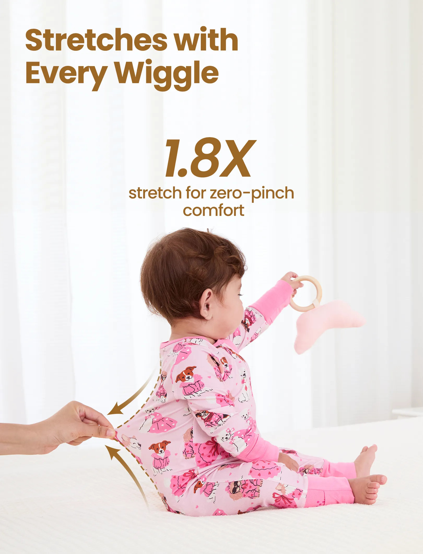 Bamboo Baby Boy/Girl 2-Pack Solid&Bee Printed 2-Way Zipper Anti Slip Footie Pink - Image 5
