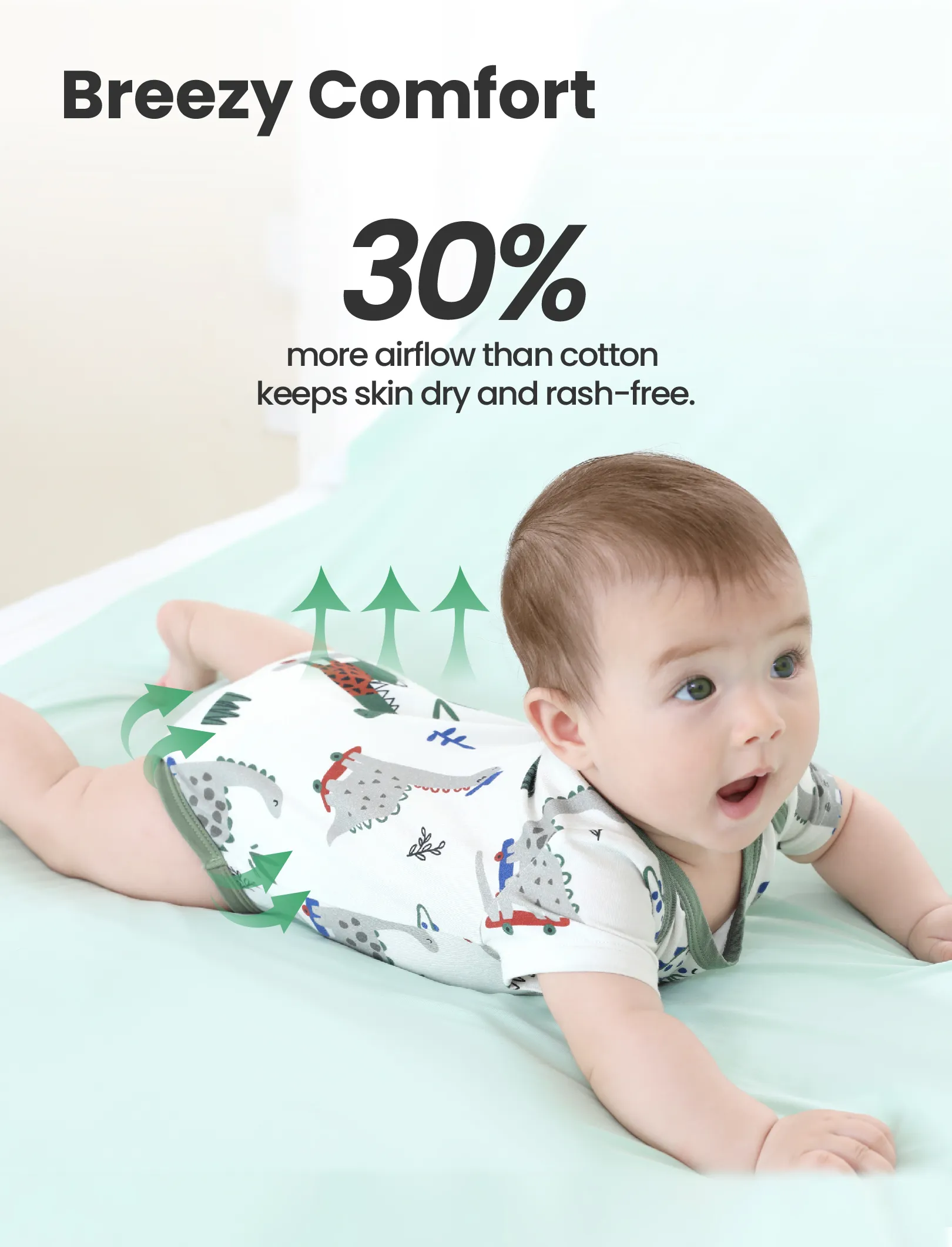 Bamboo Baby Boy/Girl 2-Pack Solid&Printed Rompers Set Green - Image 6