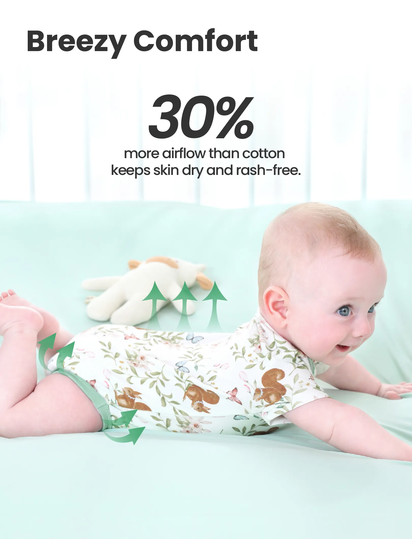 Bamboo Baby Boy/Girl 2-Pack Solid&Printed Rompers Set Light Green - Image 6