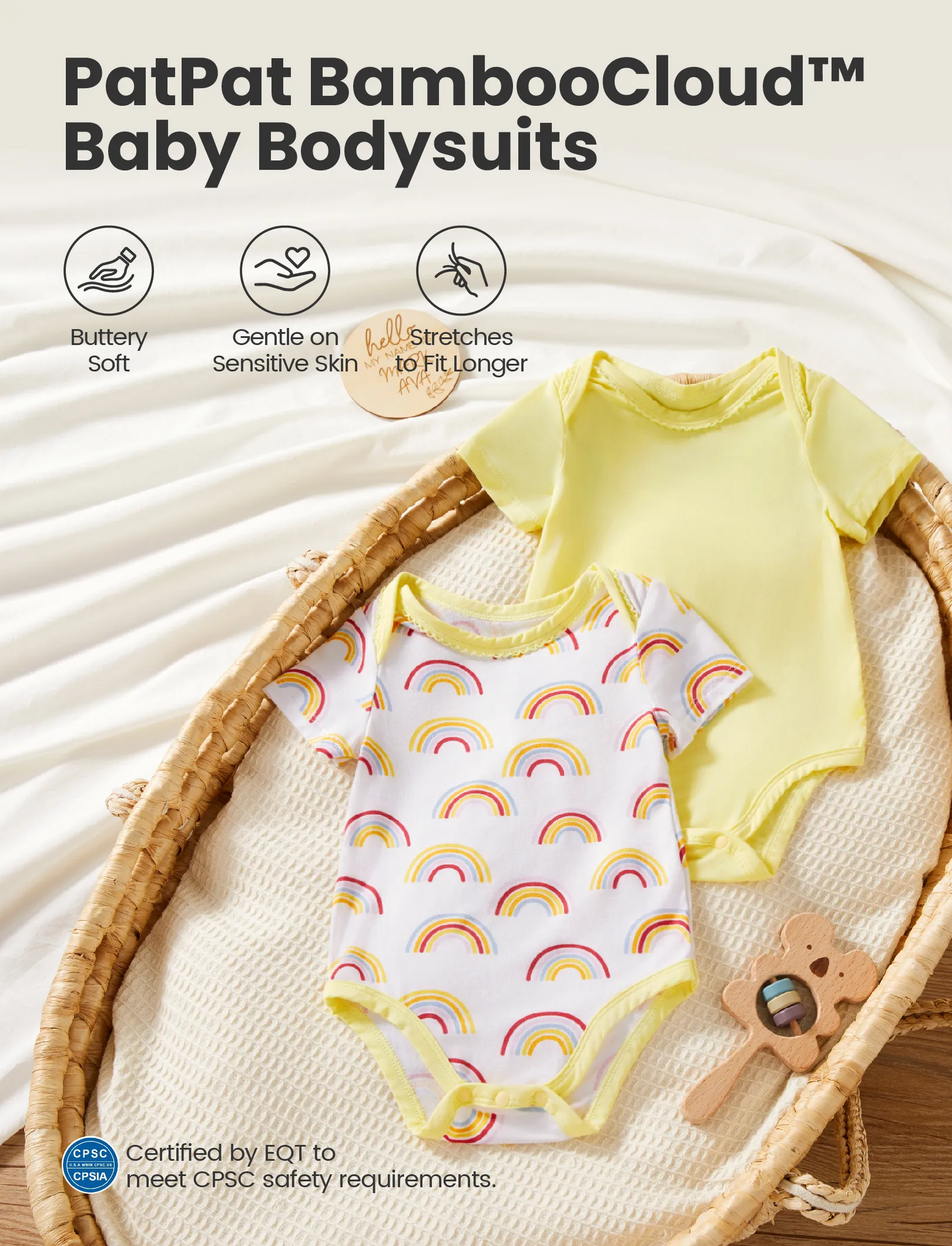 Bamboo Baby Boy/Girl 2-Pack Solid&Printed Rompers Set Yellow - Image 3