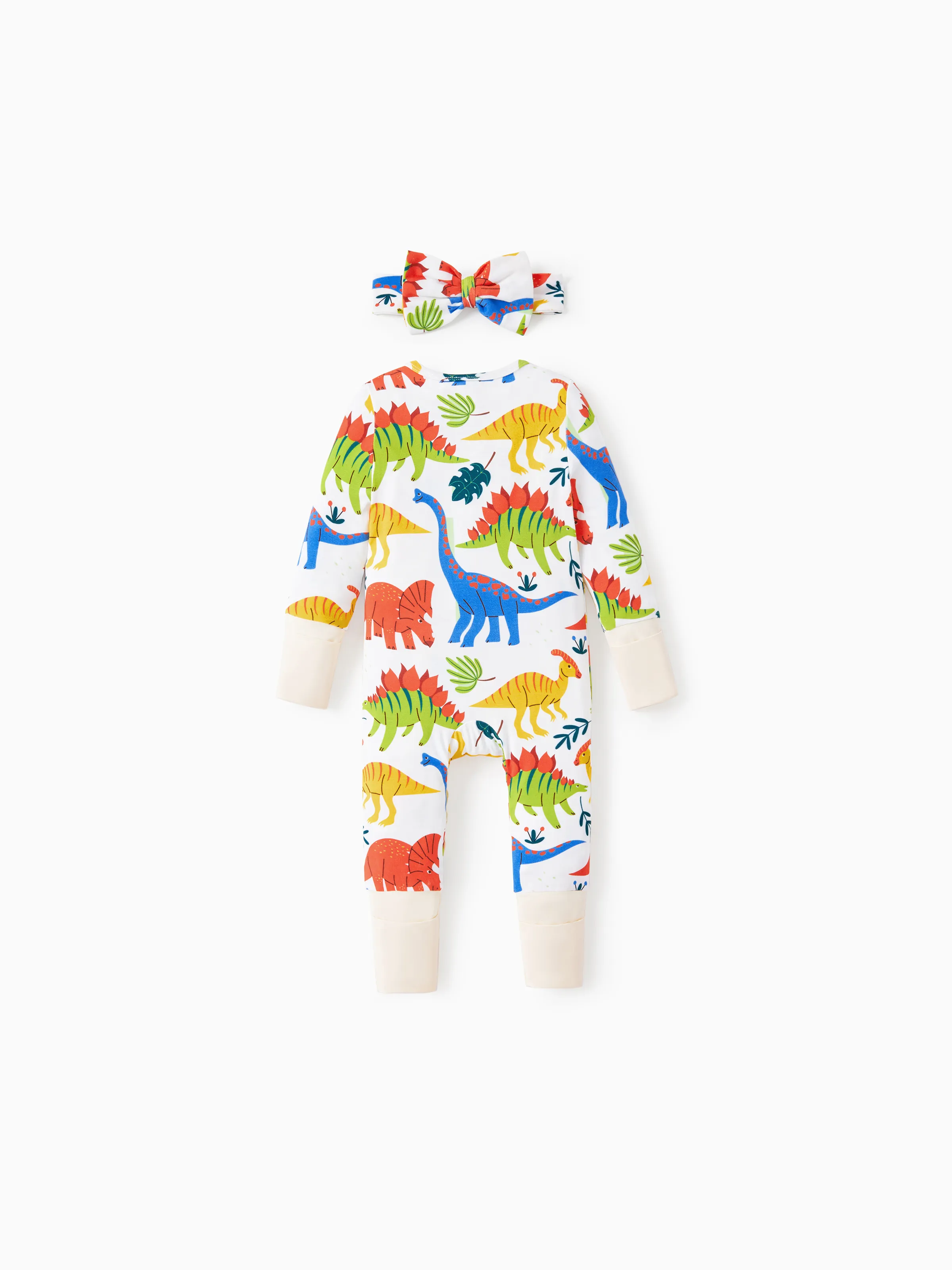 Bamboo Baby Boy/Girl Animal Printed 2-Way Zipper Anti Slip Long-sleeve Footie with Hairband Apricot Yellow - Image 8