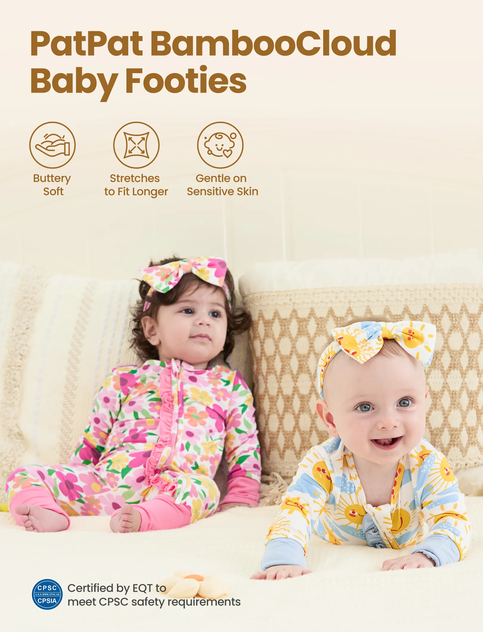 Bamboo Baby Boy/Girl Animal Printed 2-Way Zipper Anti Slip Long-sleeve Footie with/without Hairband Dark Pink - Image 3