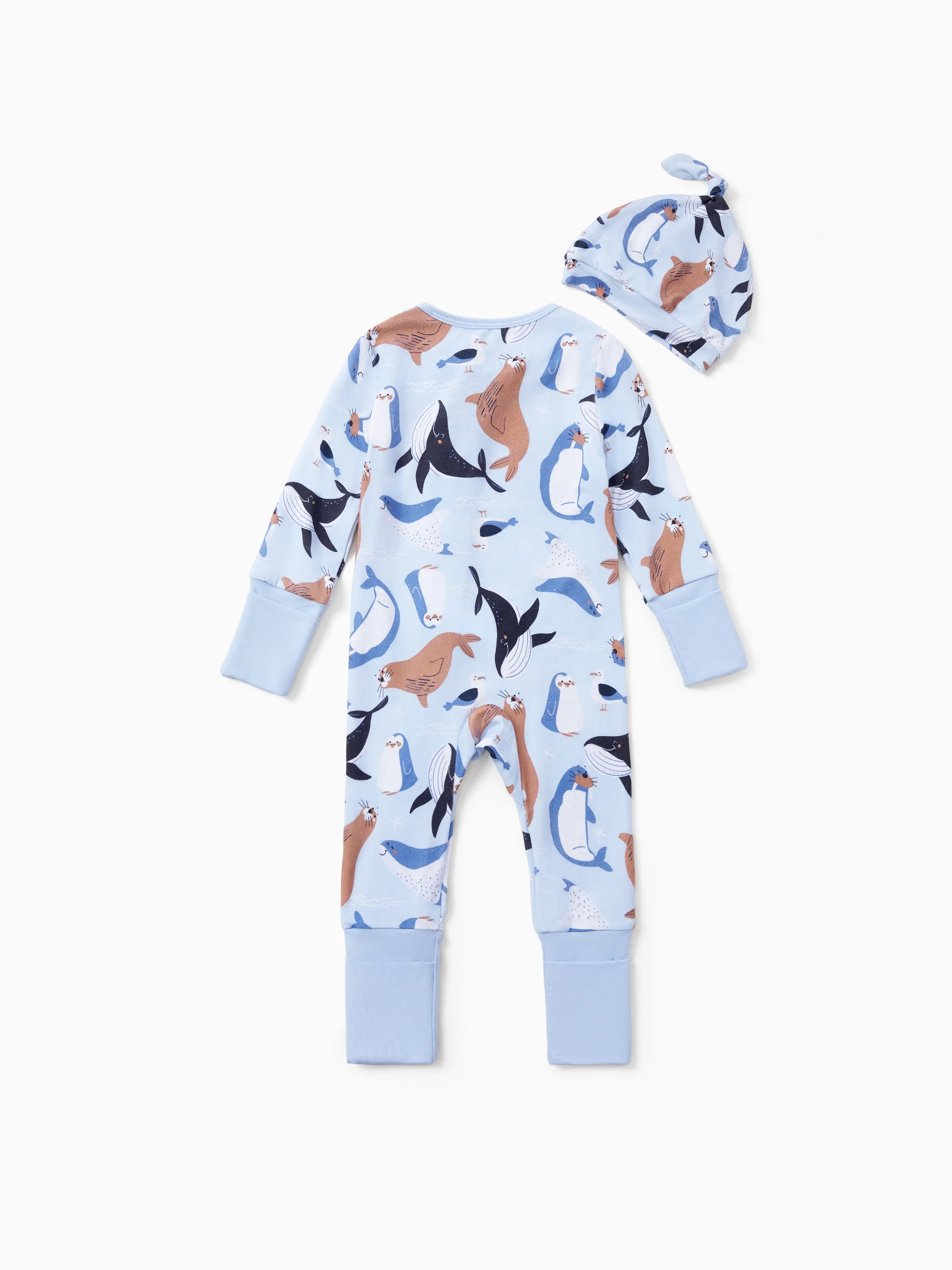 Bamboo Baby Boy/Girl Animal Printed 2-Way Zip Onesies Anti Slip Long-sleeve Footie with Hairband Royal Blue - Image 6