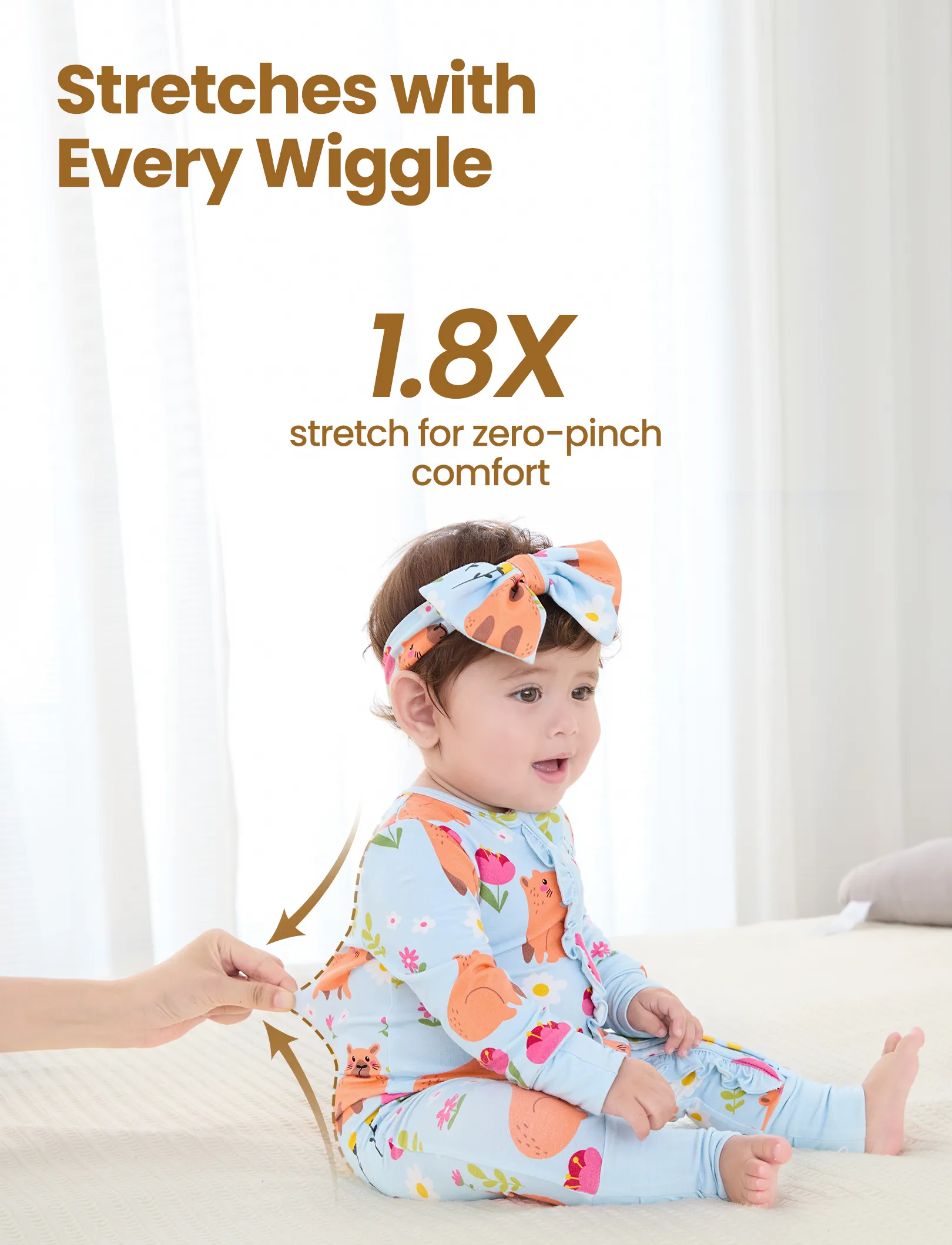 Bamboo Baby Boy/Girl Animal Printed 2-Way Zipper Anti Slip Long-sleeve Footie with/without Hairband Turquoise - Image 4