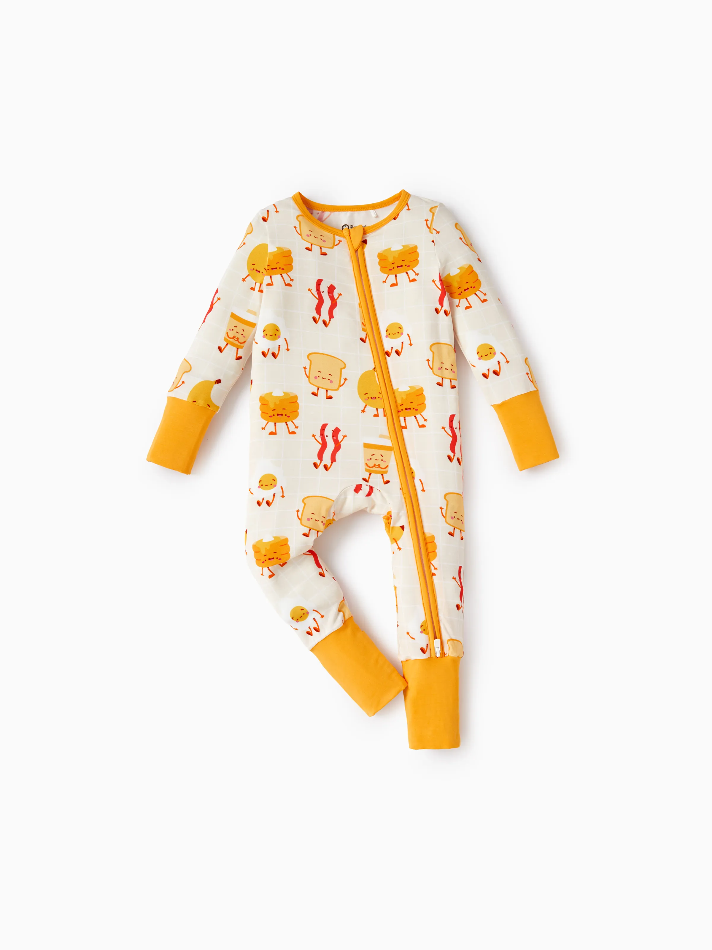 Bamboo Baby Boy/Girl Cartoon Printed 2-Way Zip Onesies Anti Slip Long-sleeve Footie Pale Yellow - Image 3
