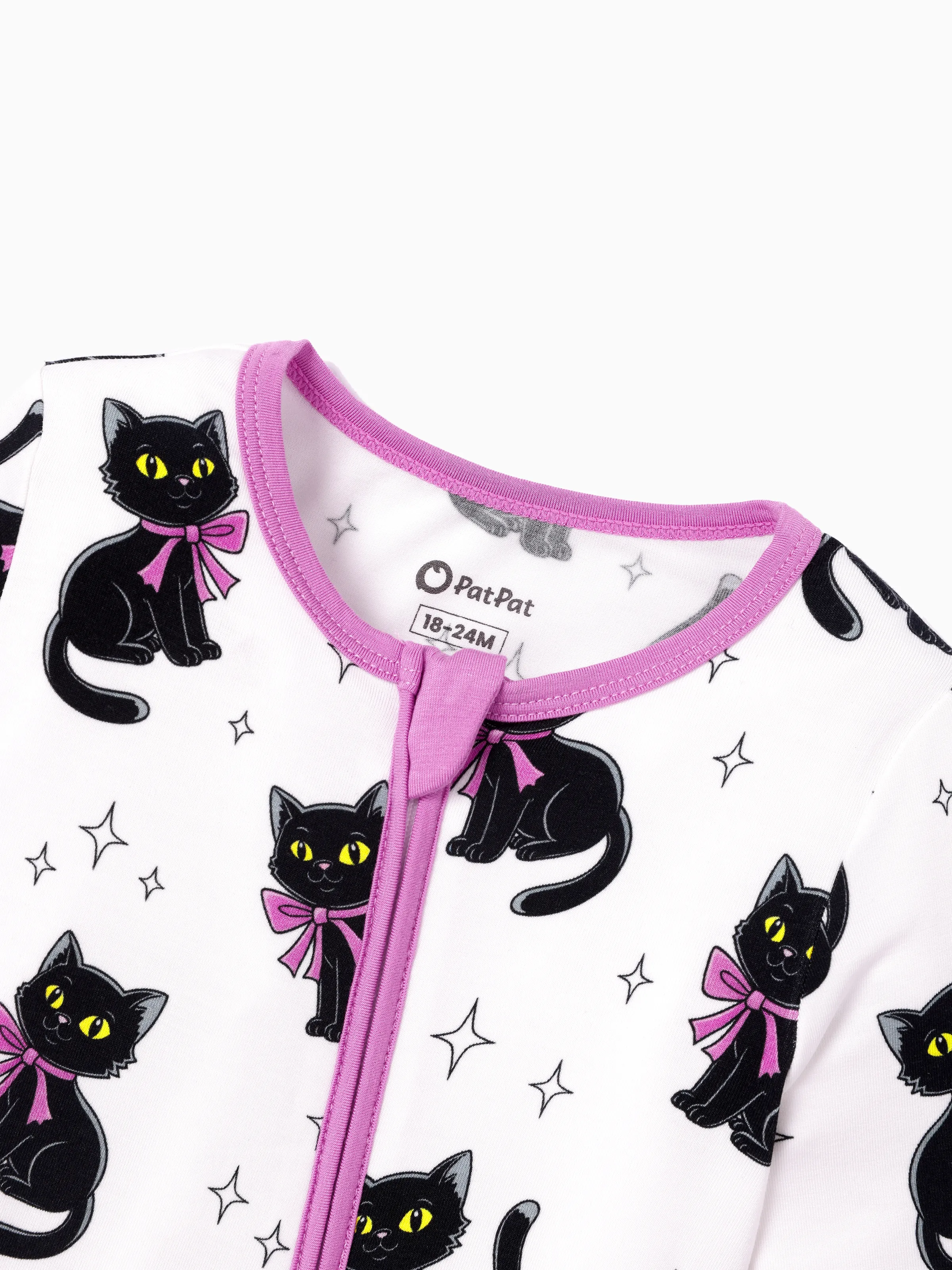 Bamboo Baby Boy/Girl Cartoon Printed 2-Way Zip Onesies Anti Slip Long-sleeve Footie Pink purple - Image 5